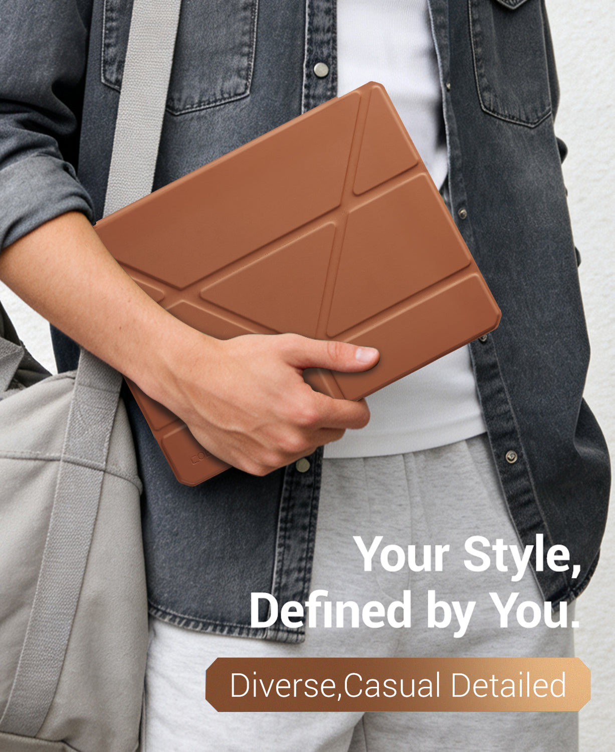 iPad 11th Gen (10th Compatible) Case With Y-Fold Magnetic Stand#Color_Coffe Brown