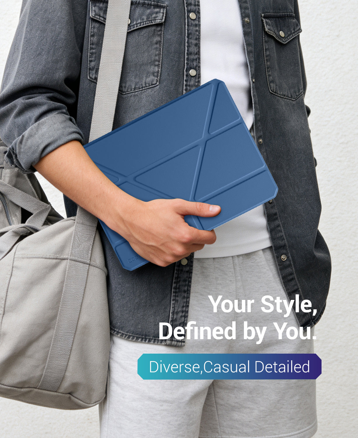 iPad 11th Gen (10th Compatible) Case With Y-Fold Magnetic Stand#Color_Dark Blue