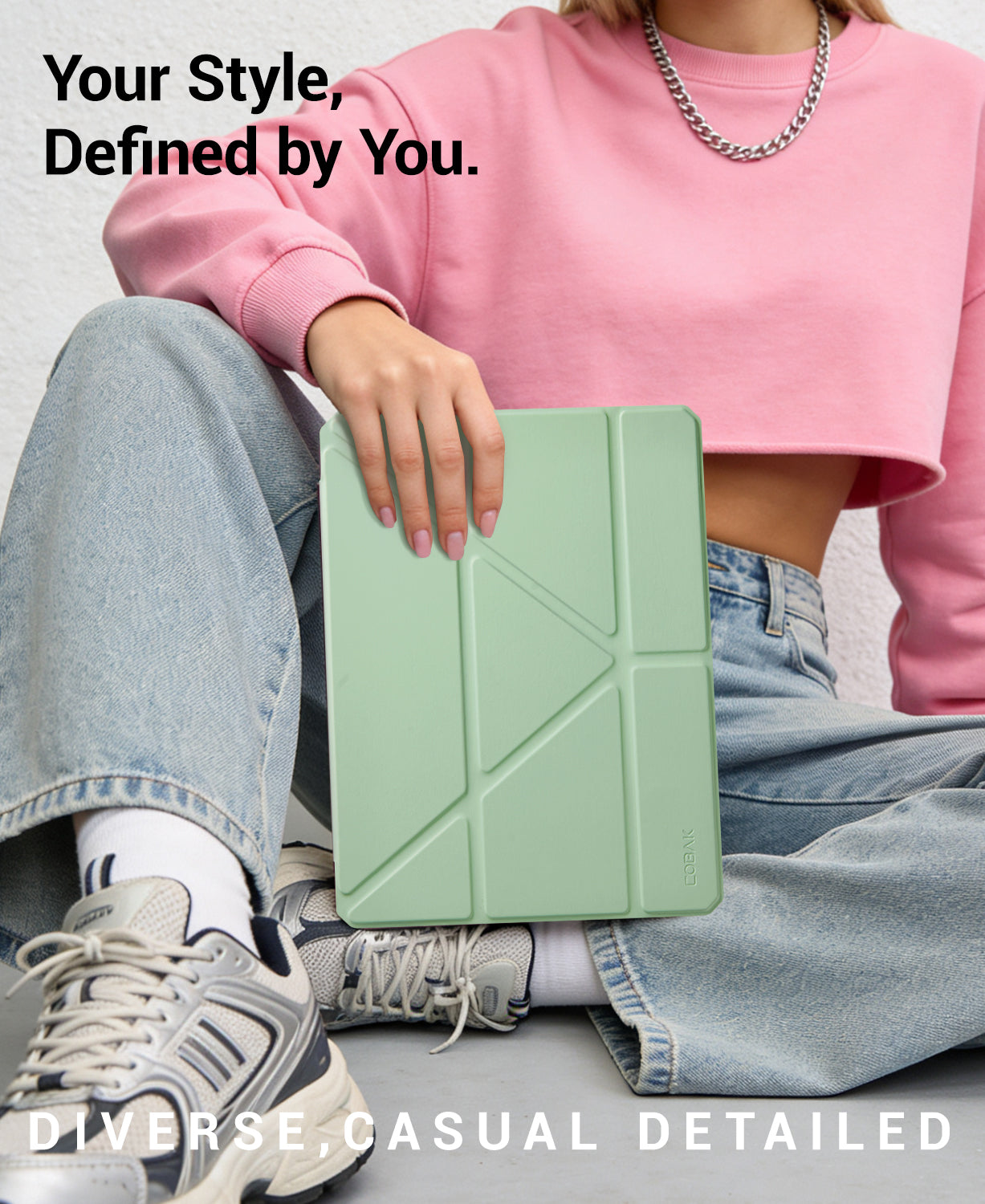 iPad 11th Gen (10th Compatible) Case With Y-Fold Magnetic Stand#Color_Pale Green
