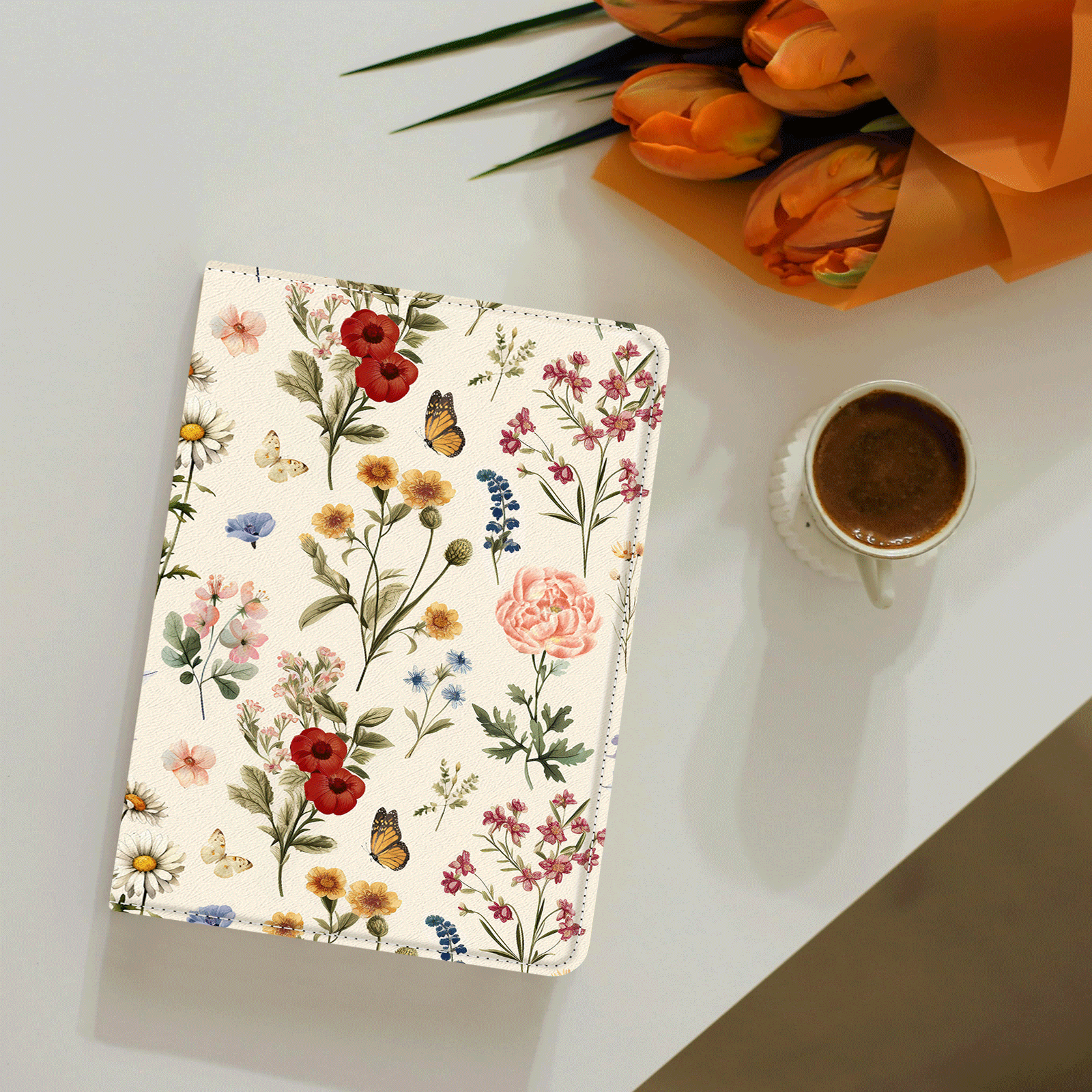 Eden Orange Floral Kindle Paperwhite 7 inch Case With Stand