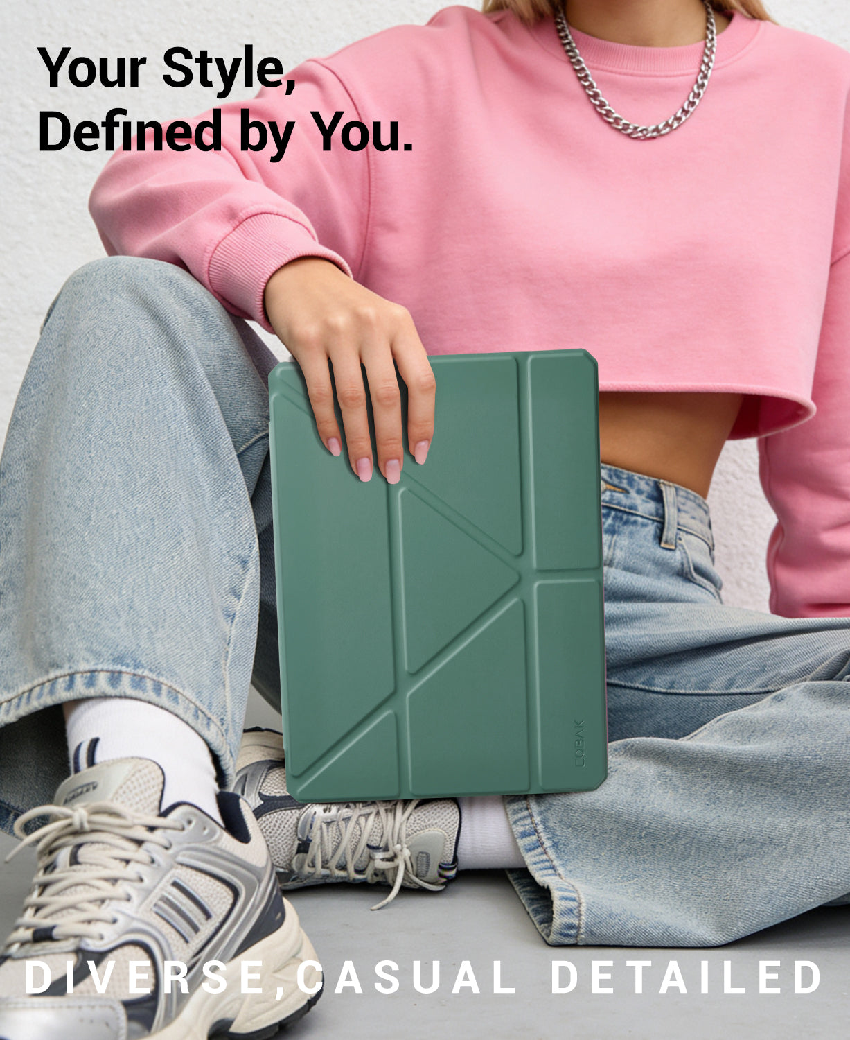 iPad 11th Gen (10th Compatible) Case With Y-Fold Magnetic Stand#Color_Dark Green