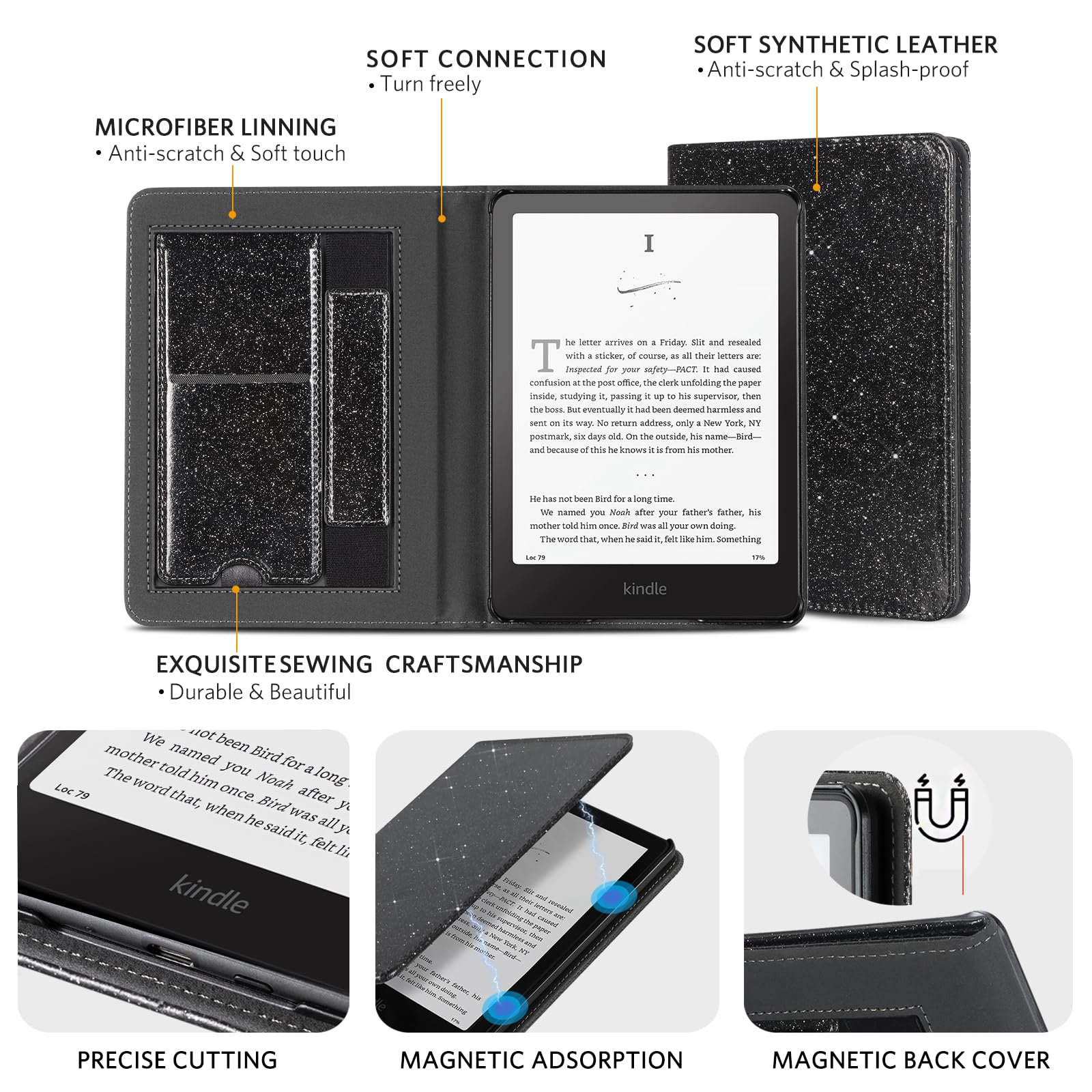 Kindle Paperwhite 12th Gen (2024 7 inch) stand-prints#Color_Black Glitter