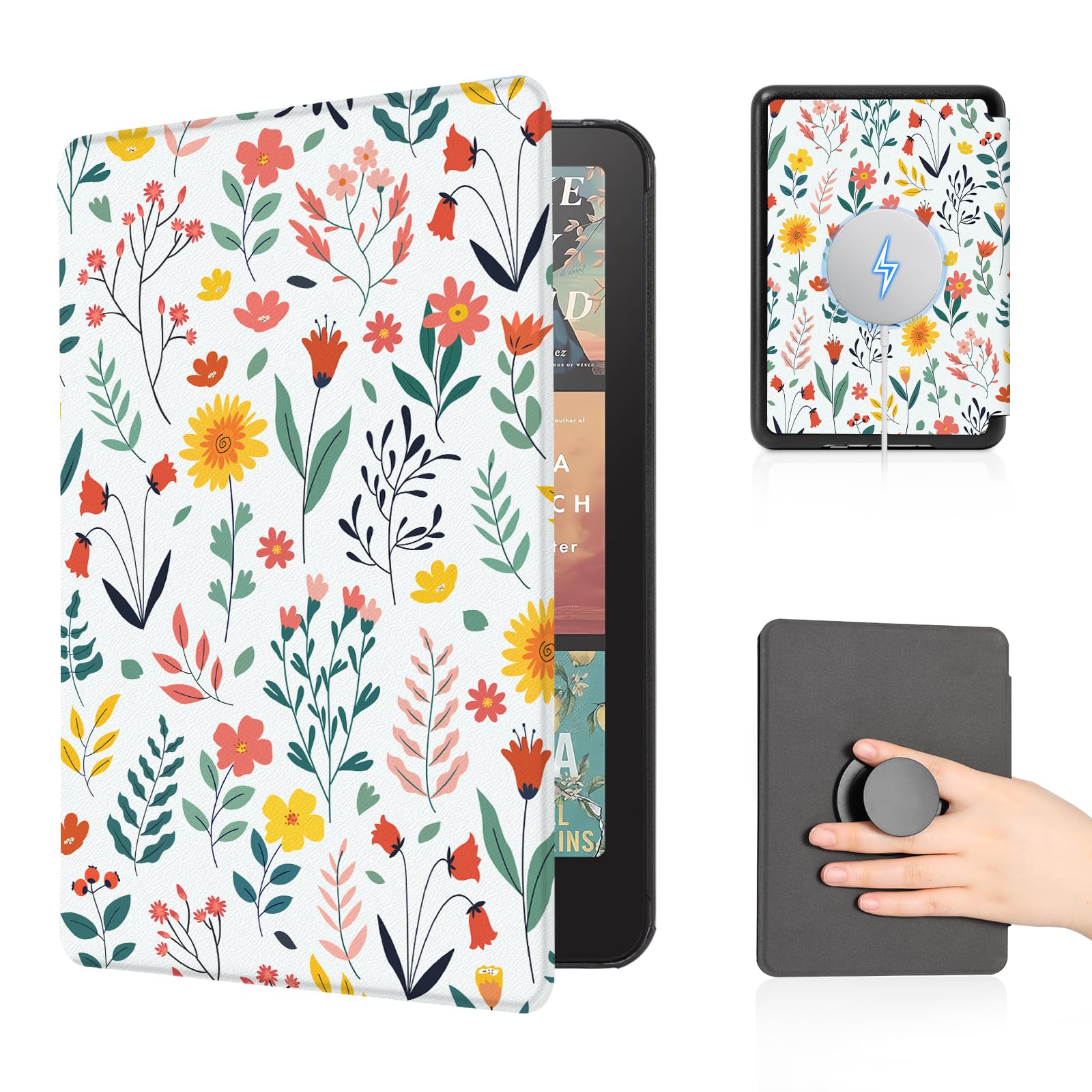 Kindle Paperwhite 12th Gen (2024 7 inch) Grip Case#Color_White Flower
