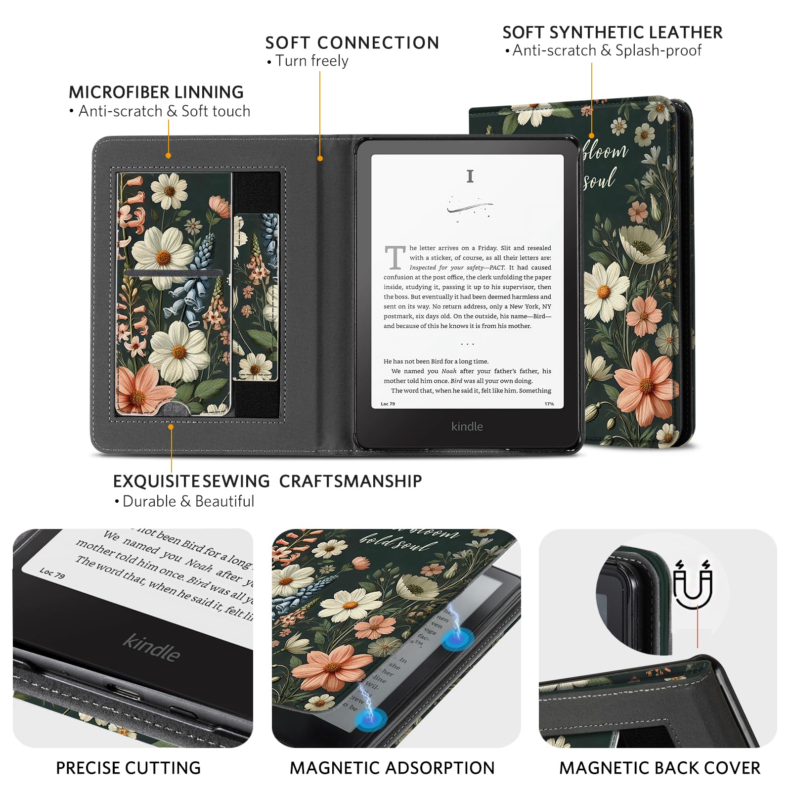 Kindle Paperwhite 12th Gen (2024 7 inch) stand-prints#Color_Dark Green Flower