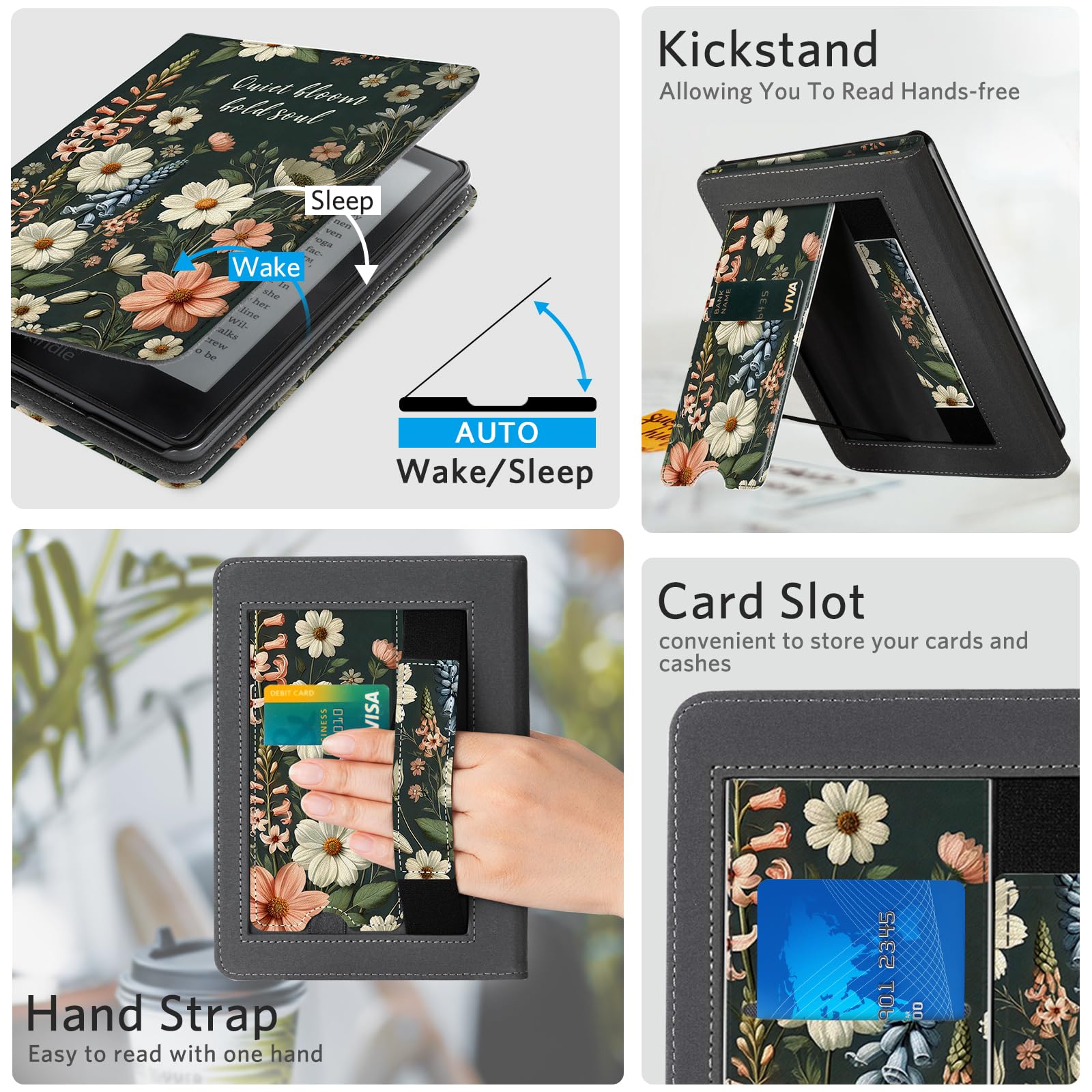 Kindle Paperwhite 12th Gen (2024 7 inch) stand-prints#Color_Dark Green Flower