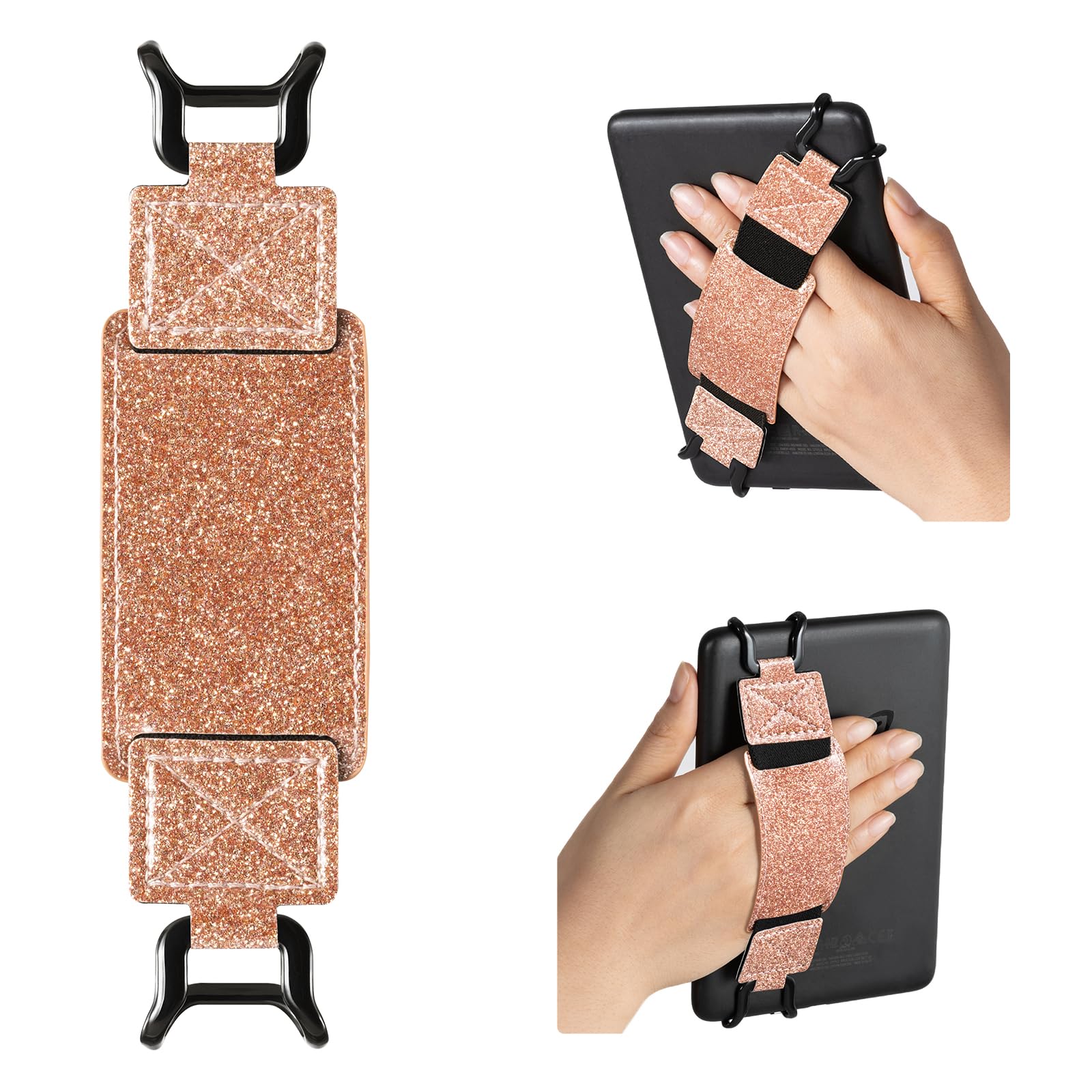 E-Book Tablet 6–7.5 inch Secure Hand Strap–Multiple Prints#Color_Rose Gold Star