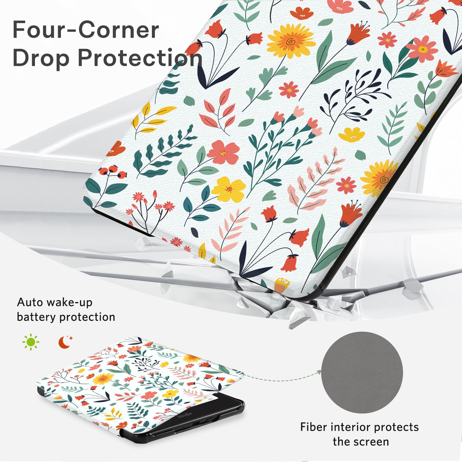 Kindle Paperwhite 12th Gen (2024 7 inch) Grip Case#Color_White Flower