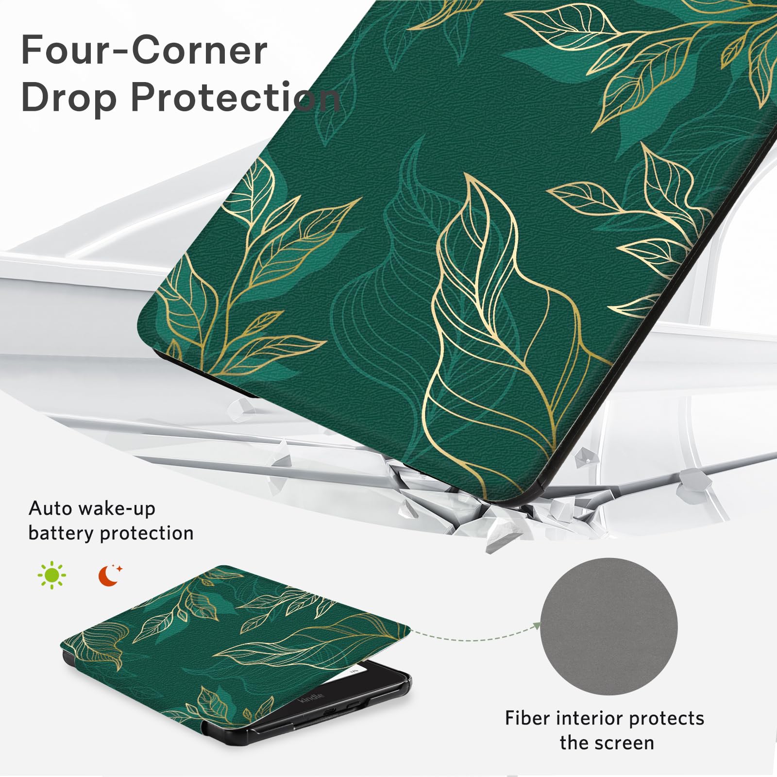 Kindle Paperwhite 12th Gen (2024 7 inch) Grip Case#Color_Dark Green Floral