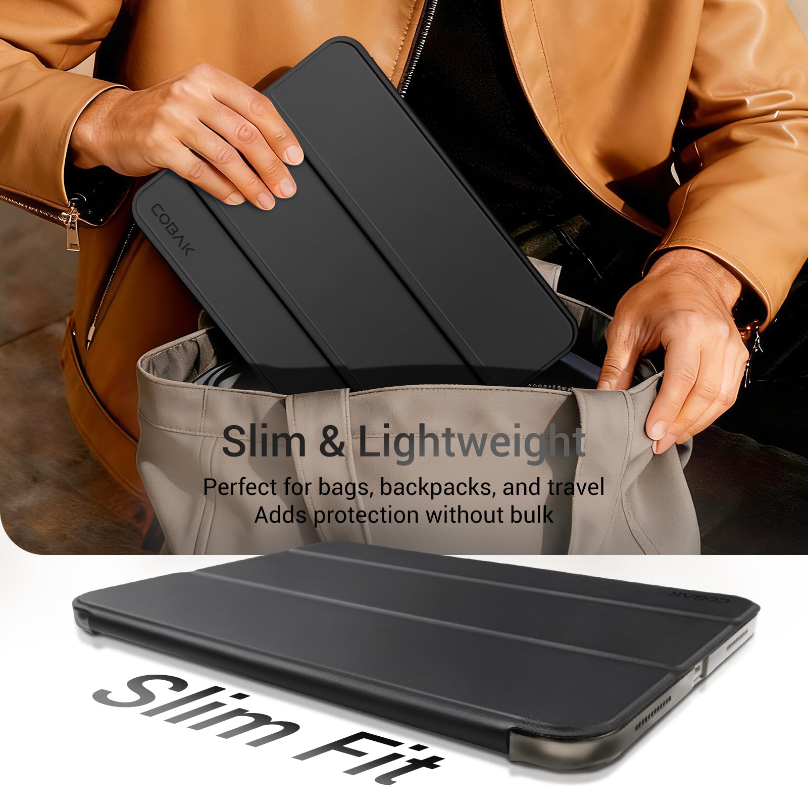 iPad 11th Gen (10th Compatible) Slim Stand Cover with Clear Hard Back, Touch ID#Color_Black