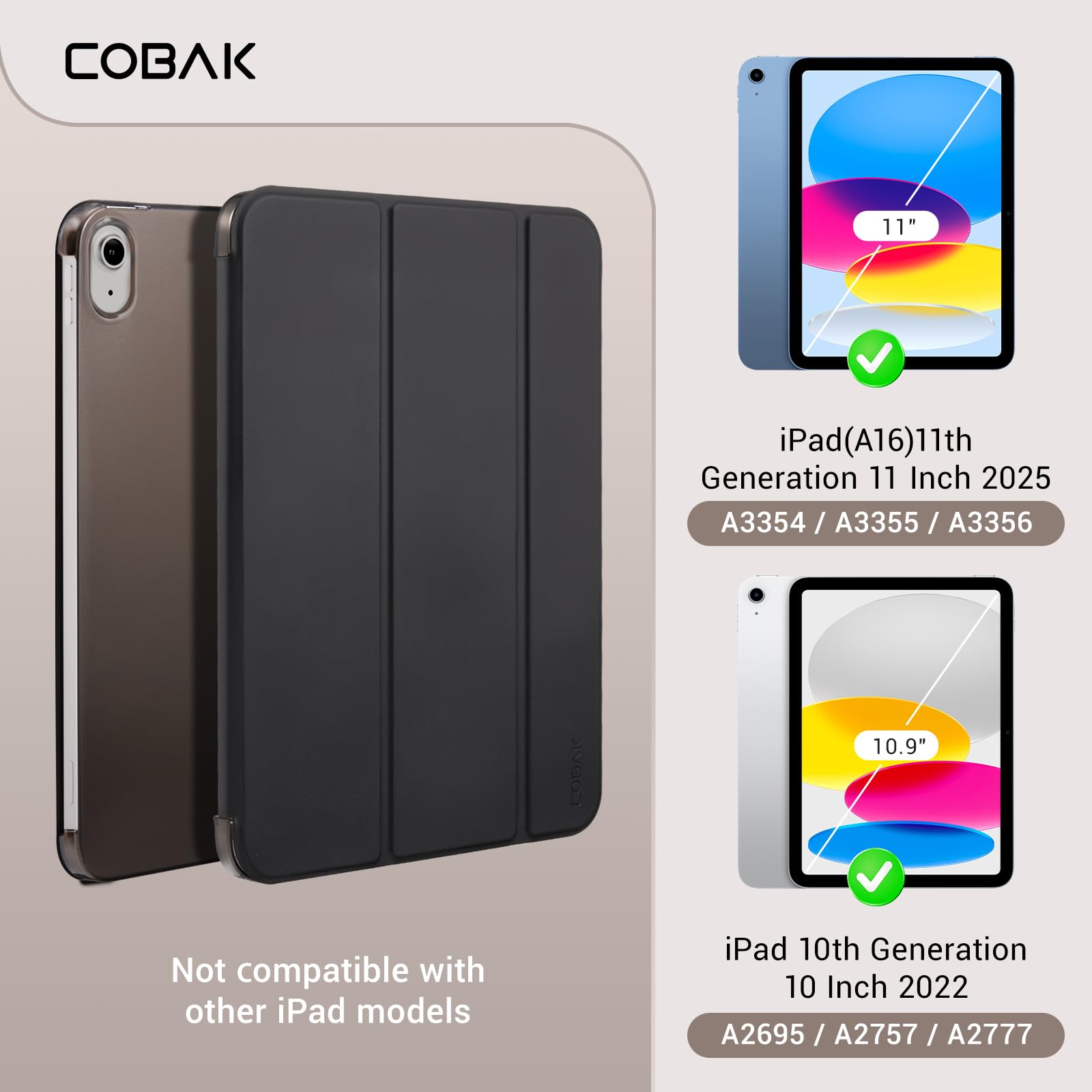 iPad 11th Gen (10th Compatible) Slim Stand Cover with Clear Hard Back, Touch ID#Color_Black