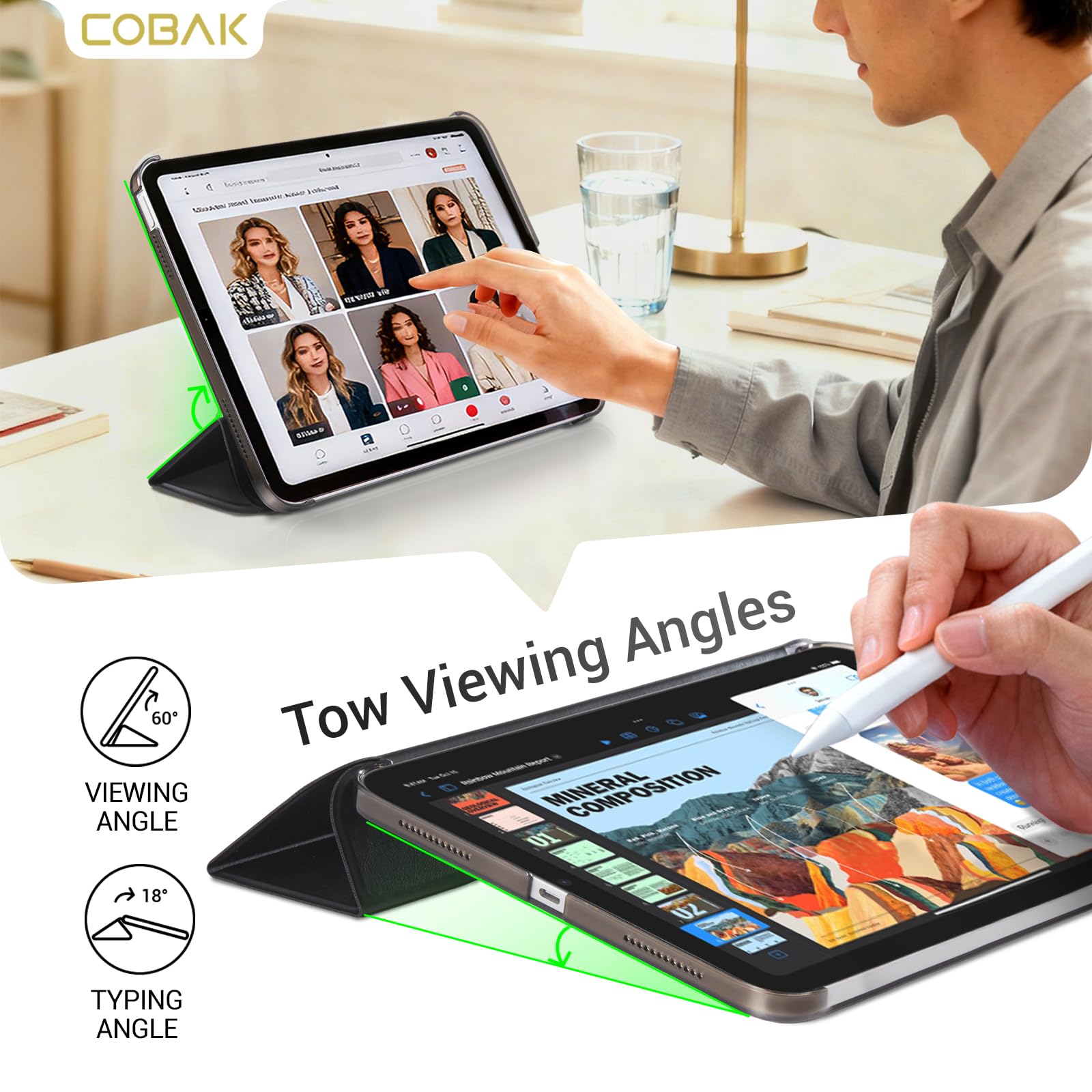 iPad 11th Gen (10th Compatible) Slim Stand Cover with Clear Hard Back, Touch ID#Color_Black