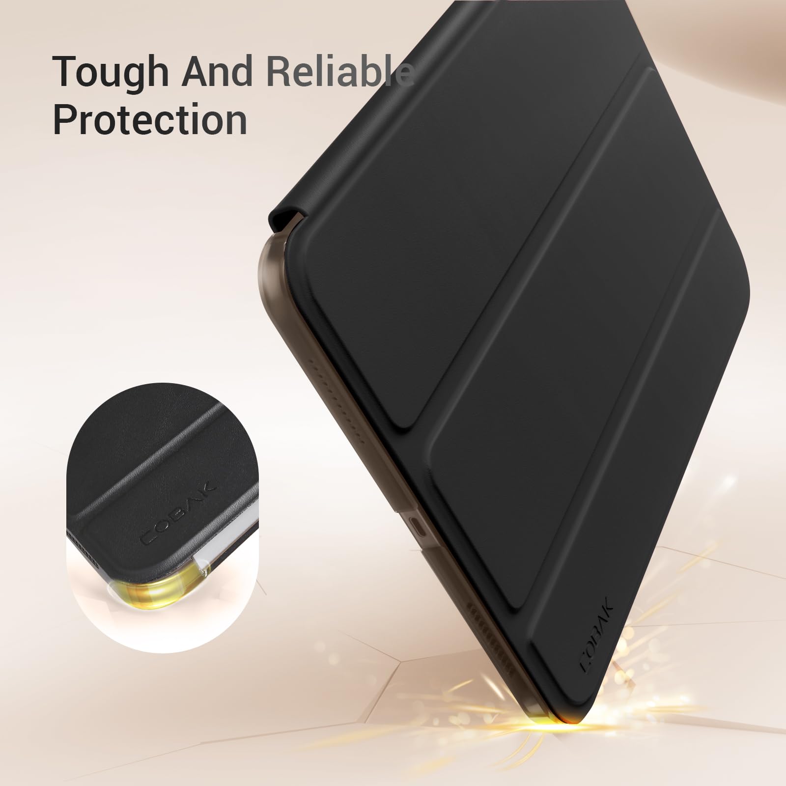 iPad 11th Gen (10th Compatible) Slim Stand Cover with Clear Hard Back, Touch ID#Color_Black