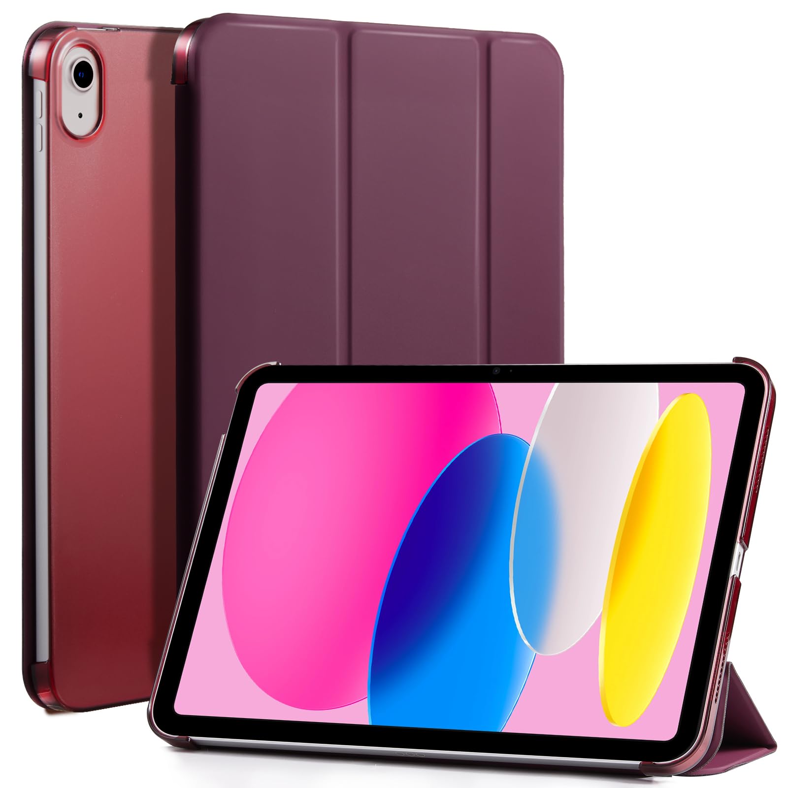 iPad 11th Gen (10th Compatible) Slim Stand Cover with Clear Hard Back, Touch ID#Color_Burgundy