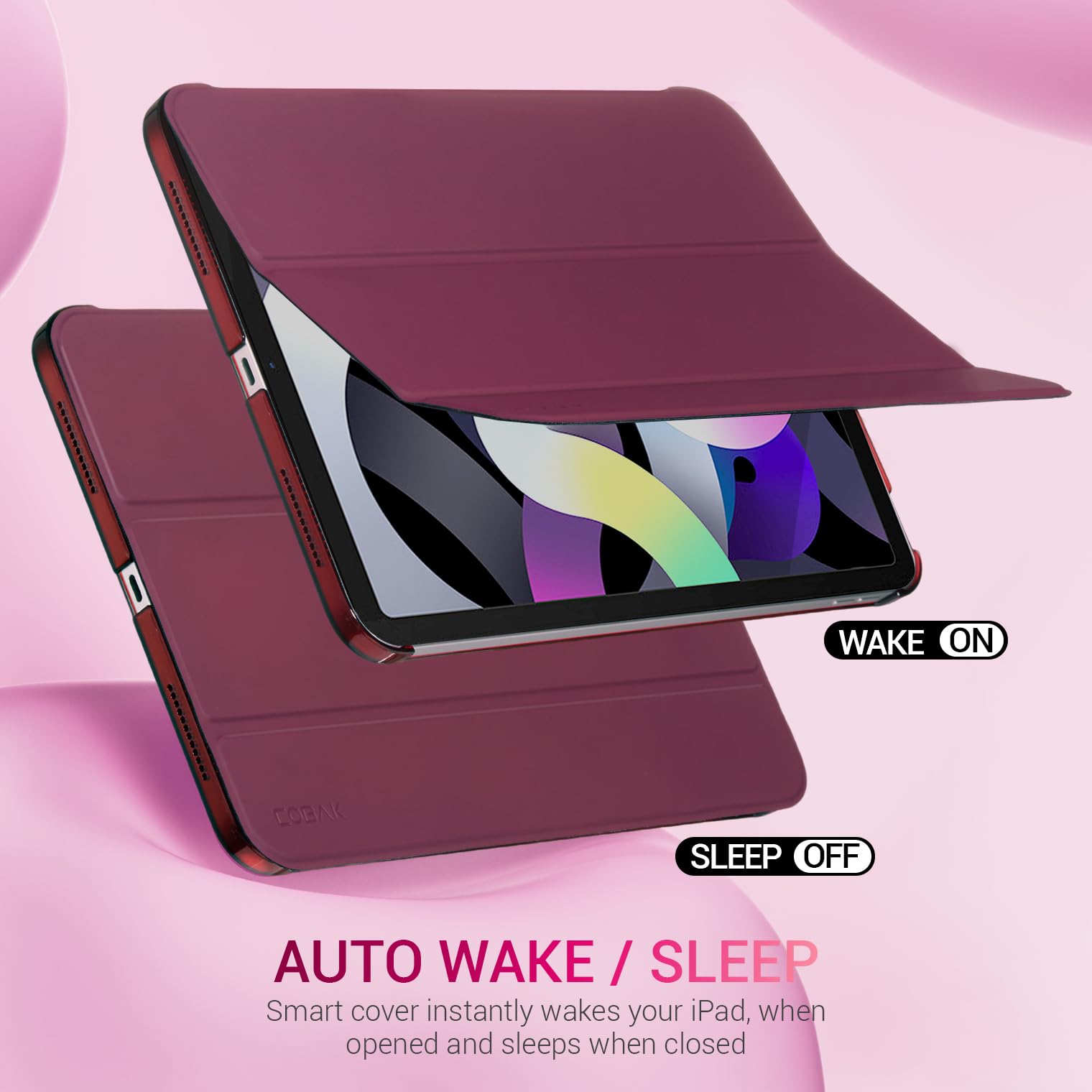 iPad 11th Gen (10th Compatible) Slim Stand Cover with Clear Hard Back, Touch ID#Color_Burgundy