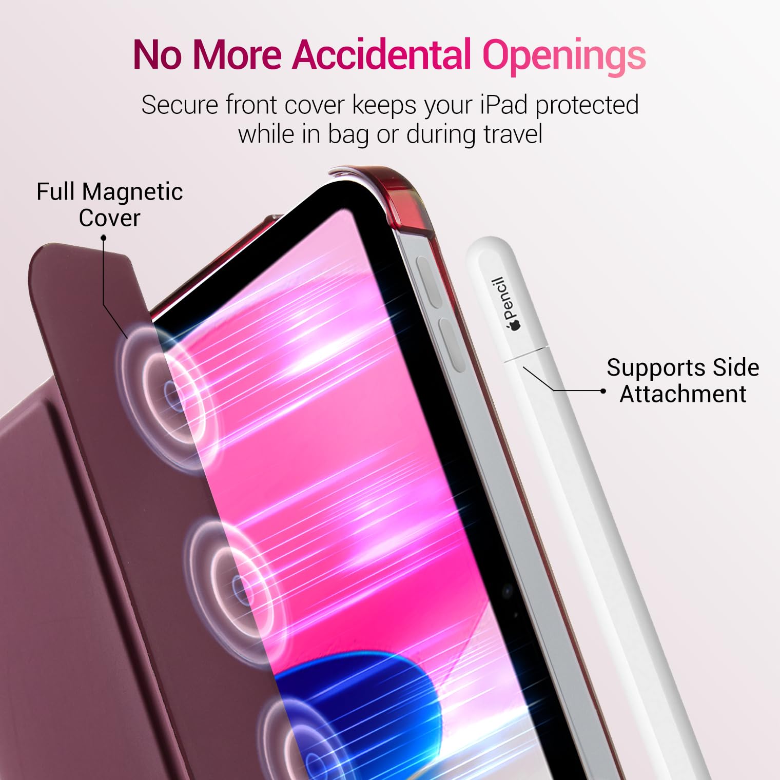 iPad 11th Gen (10th Compatible) Slim Stand Cover with Clear Hard Back, Touch ID#Color_Burgundy