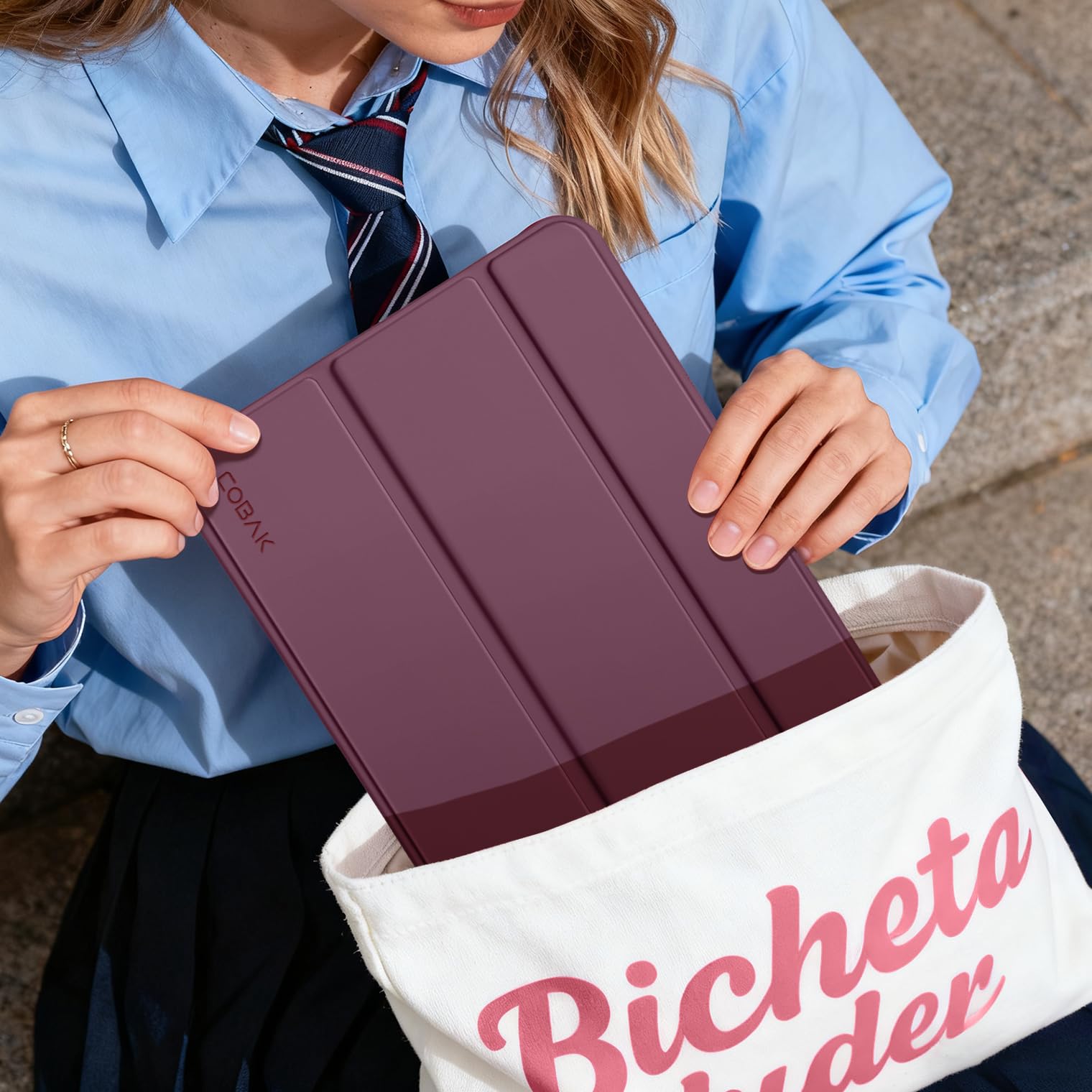 iPad 11th Gen (10th Compatible) Slim Stand Cover with Clear Hard Back, Touch ID#Color_Burgundy