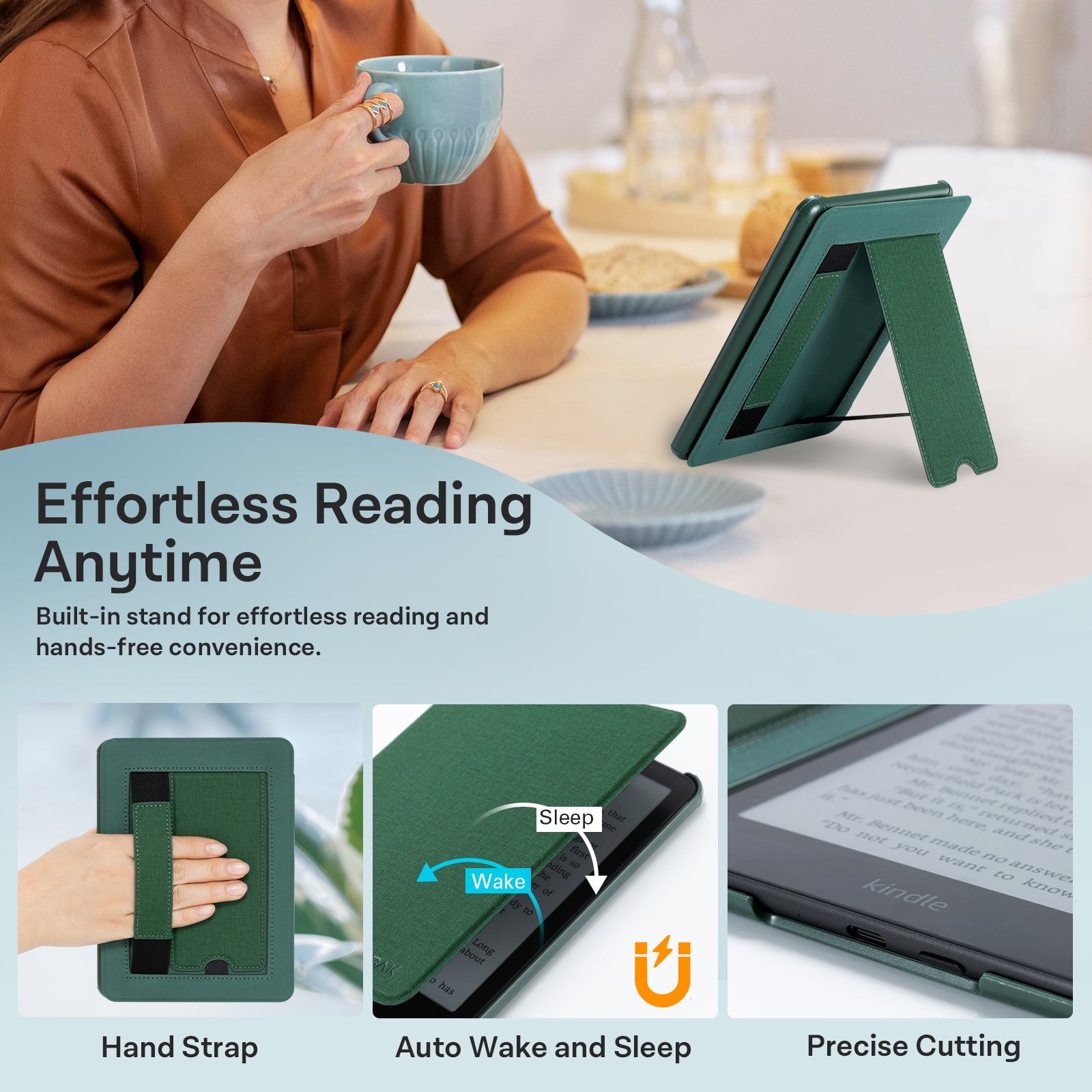 Kindle Paperwhite 12th Gen 7 inch (2024) Lightweight Case With Stand#Color_Emerald Green