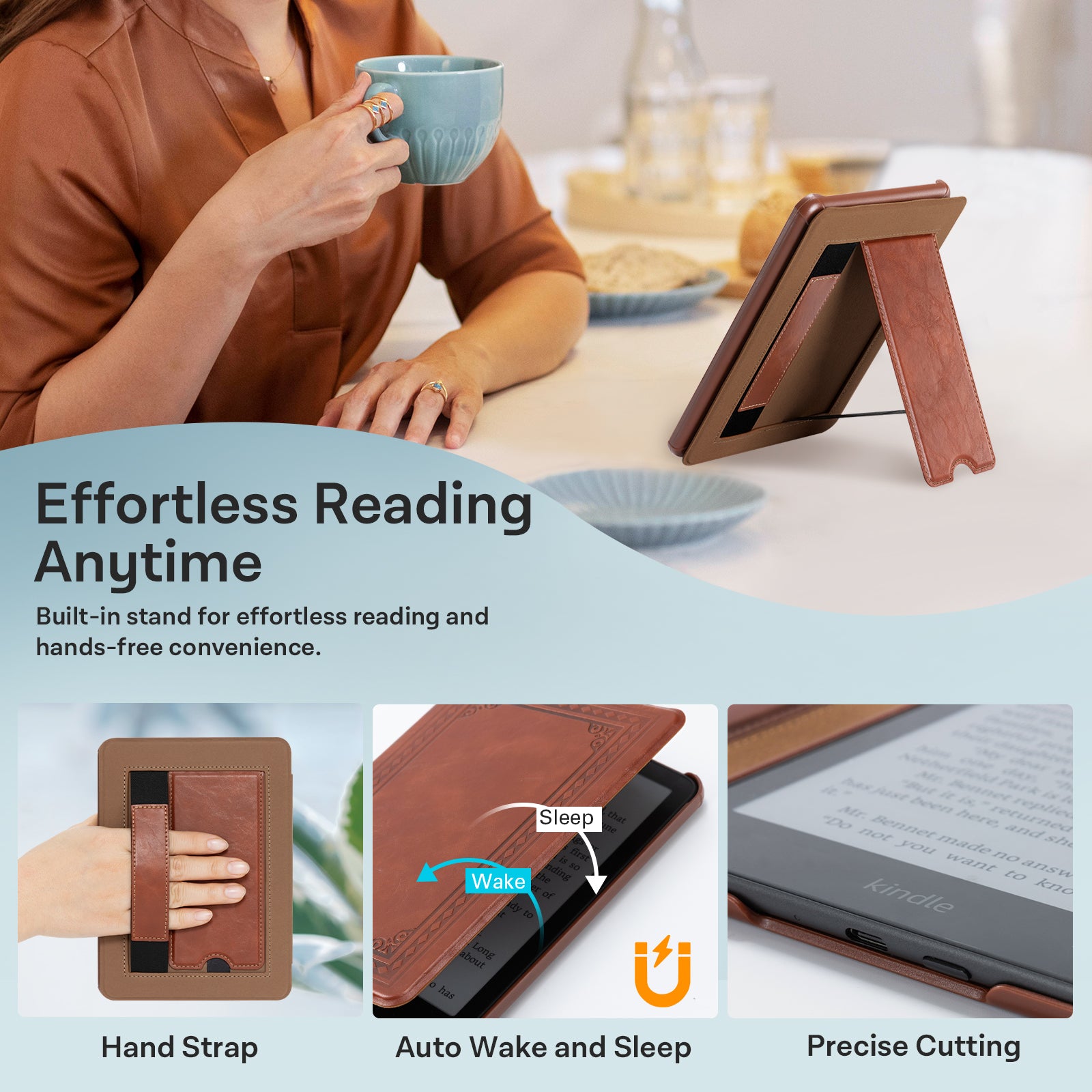 Kindle Paperwhite 12th Gen 7 inch (2024) Lightweight Case With Stand#Color_Cowhide Brown