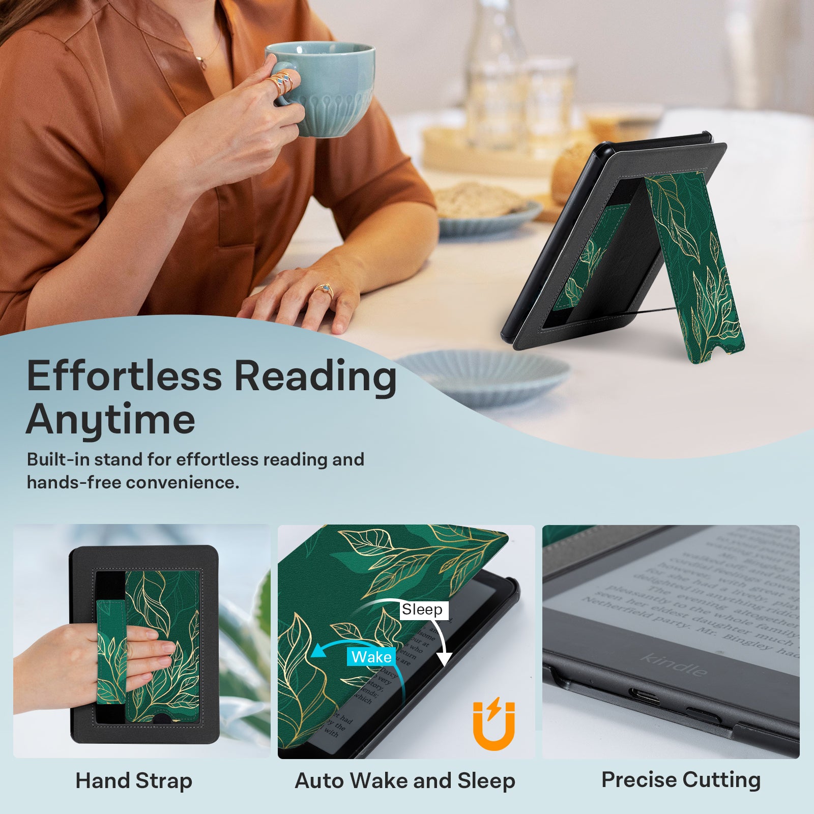 Kindle Paperwhite 12th Gen 7 inch (2024) Lightweight Case With Stand#Color_Dark Green Floral