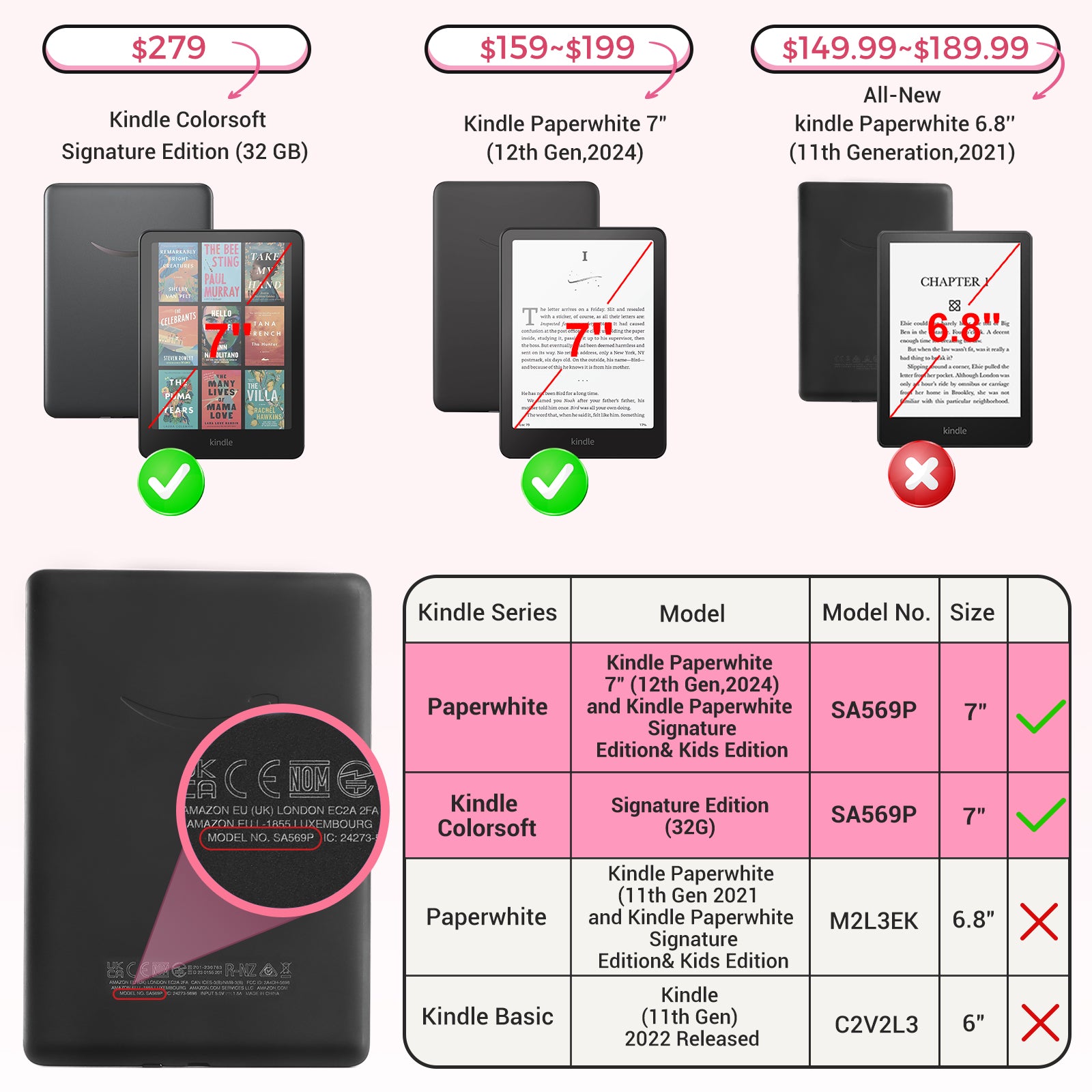 Kindle Paperwhite 12th Gen 7 inch (2024) Lightweight Case With Stand#Color_Pink Pounce