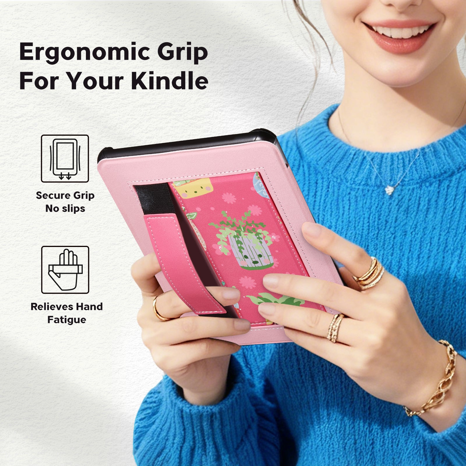 Kindle Paperwhite 12th Gen 7 inch (2024) Lightweight Case With Stand#Color_Plant Party Blooming