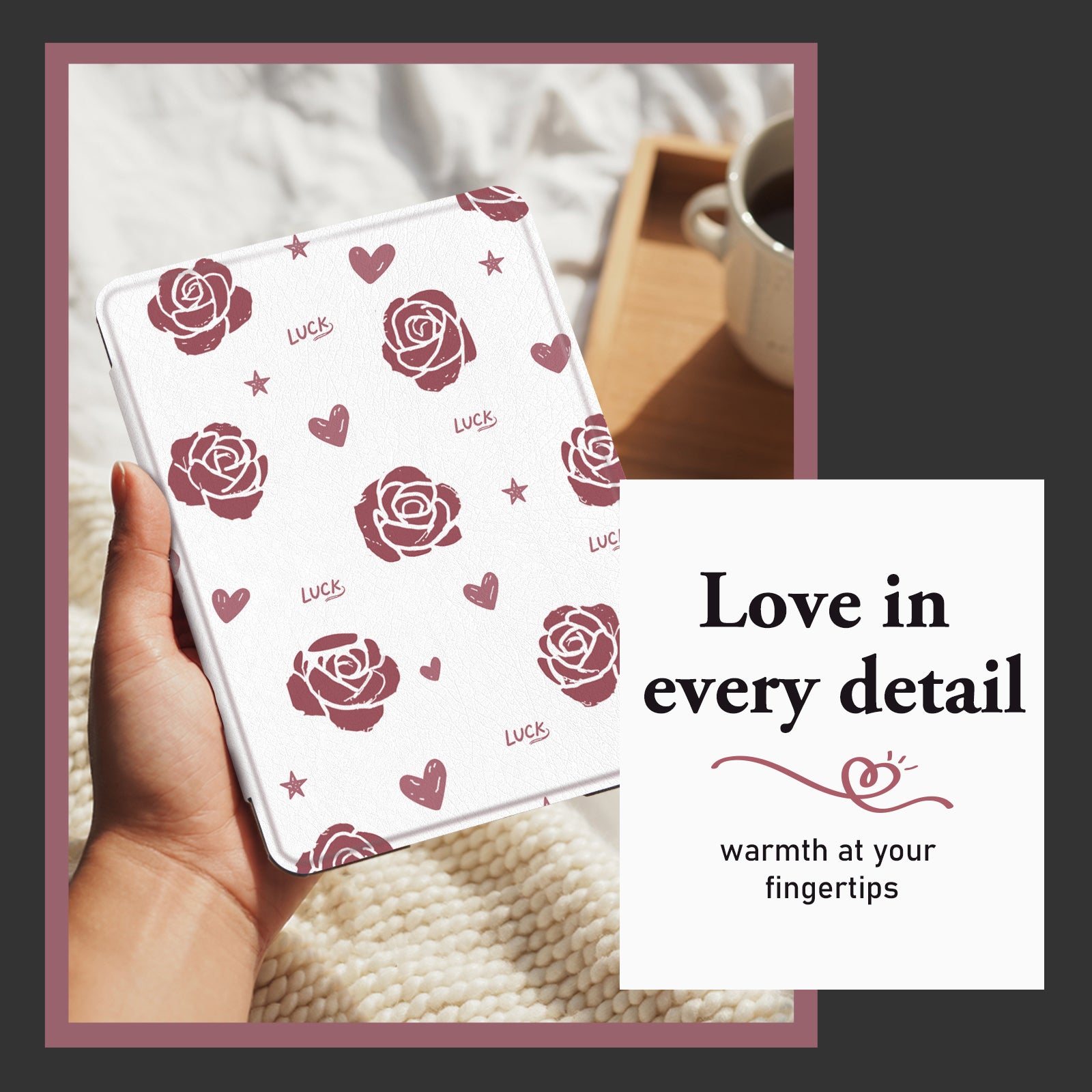 Kindle Paperwhite 12th Gen 7 inch (2024) Lightweight Case With Stand#Color_Rose Luck