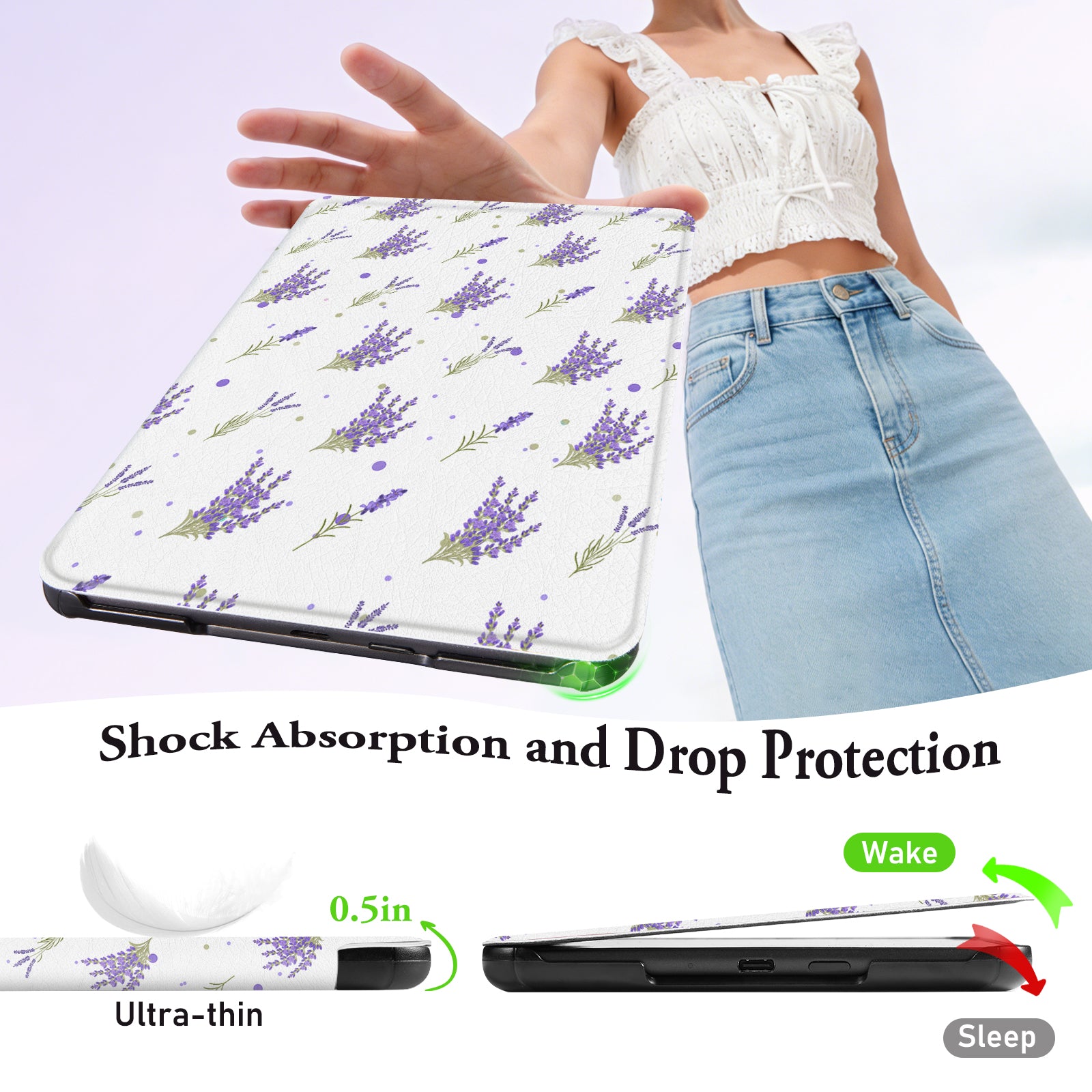 Kindle Paperwhite 12th Gen 7 inch (2024) Lightweight Case With Stand#Color_Lavender Breeze