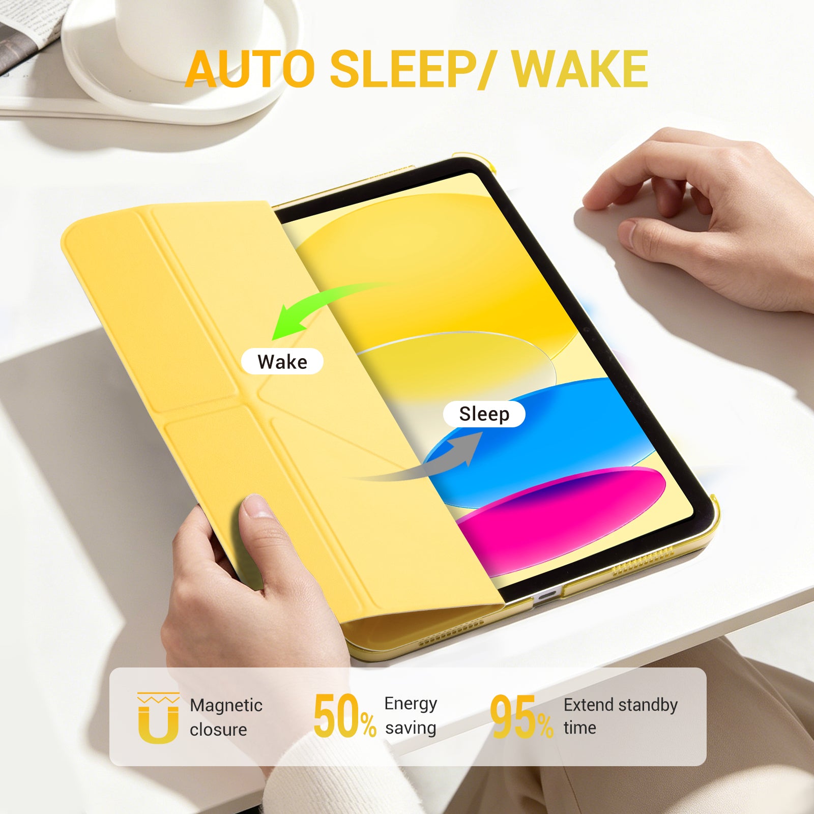 iPad (A16) 11th Gen & 10th Gen Slim Y-Fold Magnetic Stand Case#Color_Lemon Yellow