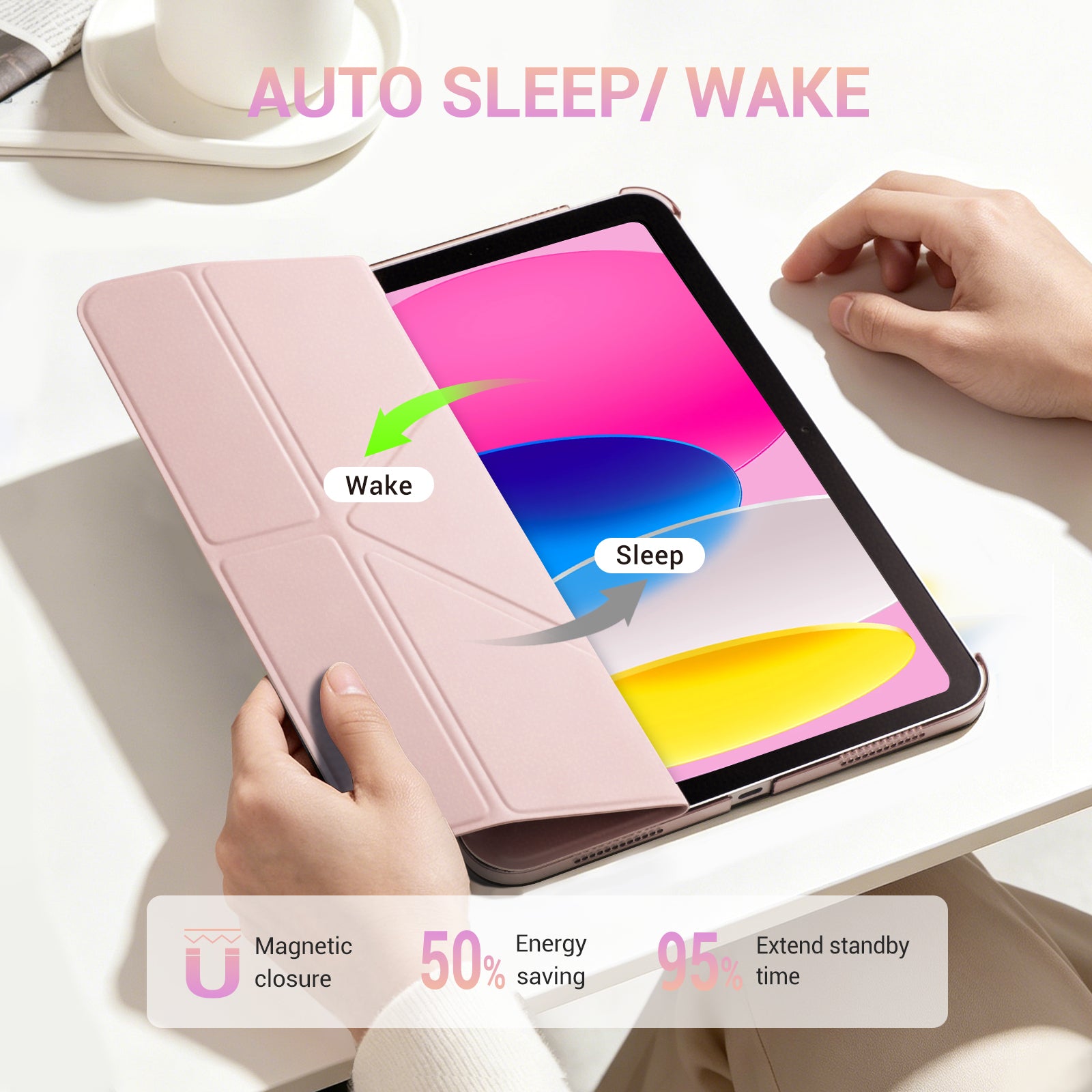 iPad (A16) 11th Gen & 10th Gen Slim Y-Fold Magnetic Stand Case#Color_Pink