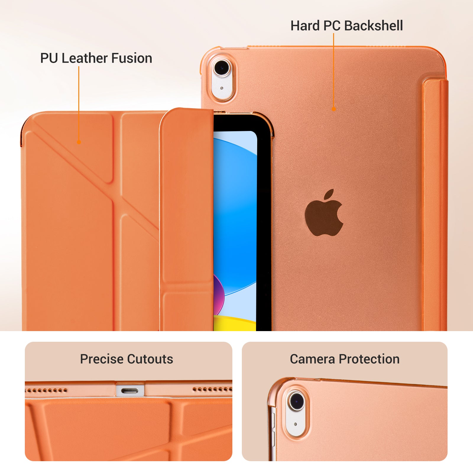 iPad (A16) 11th Gen & 10th Gen Slim Y-Fold Magnetic Stand Case#Color_Orange