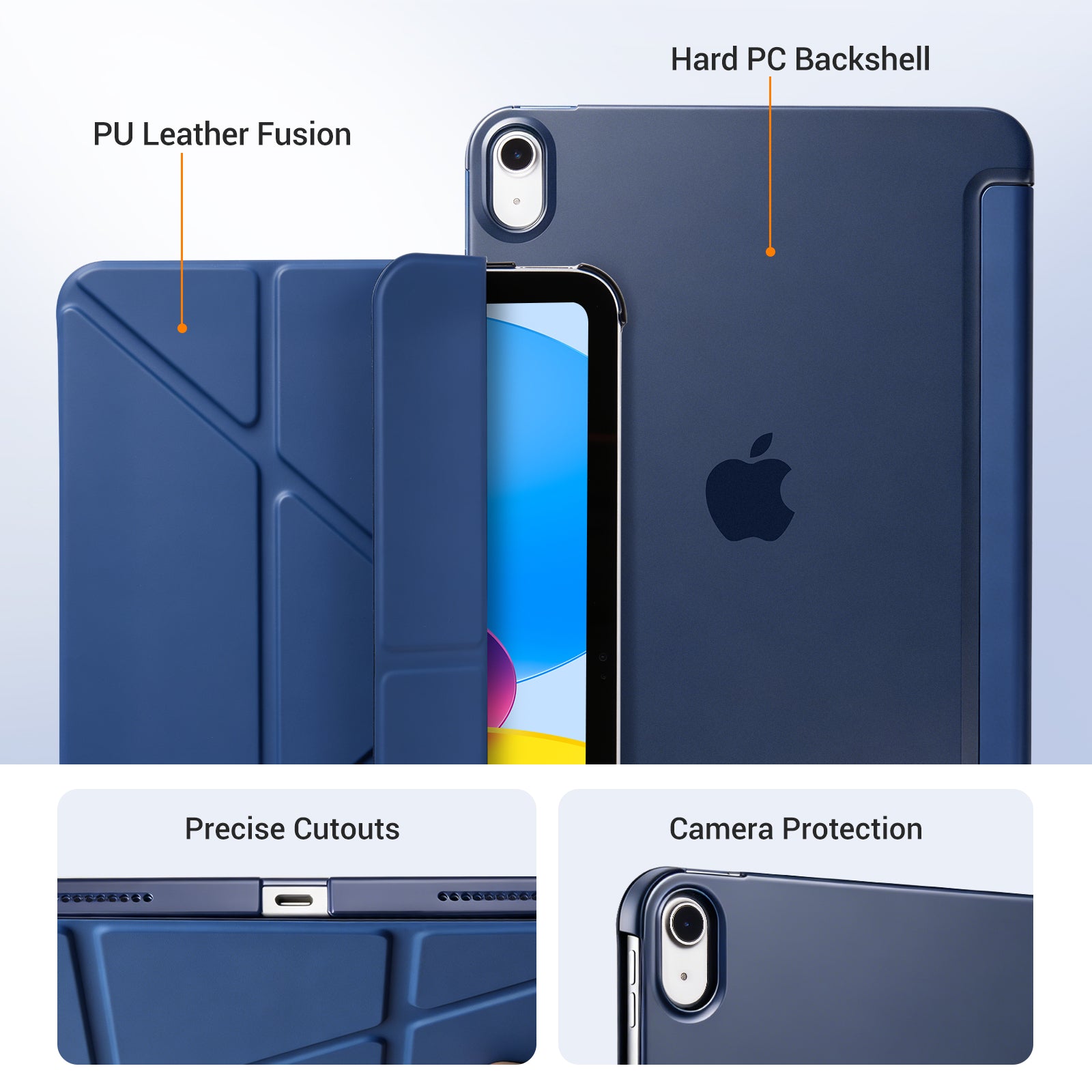 iPad (A16) 11th Gen & 10th Gen Slim Y-Fold Magnetic Stand Case#Color_Dark Blue