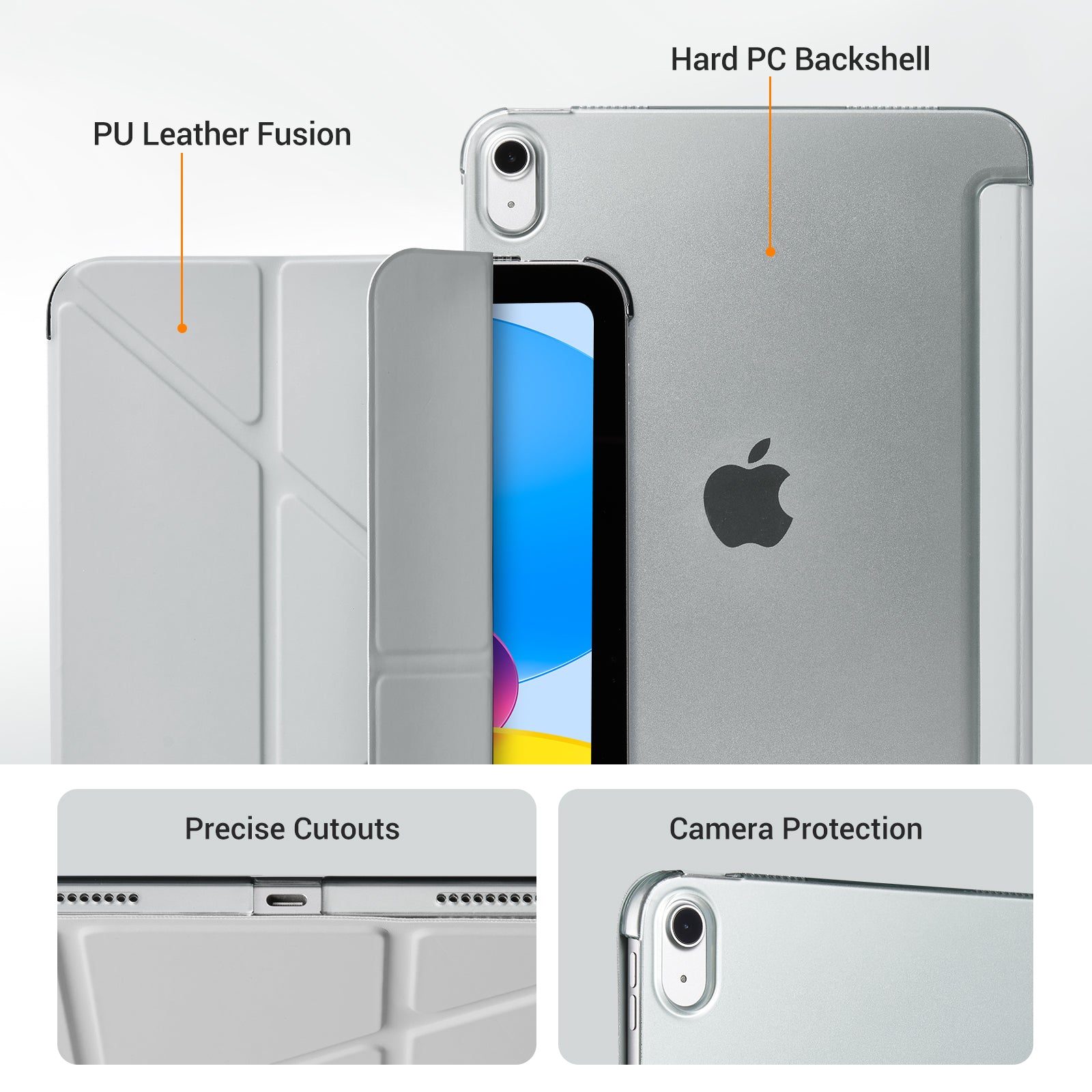 iPad (A16) 11th Gen & 10th Gen Slim Y-Fold Magnetic Stand Case#Color_Misty Gray