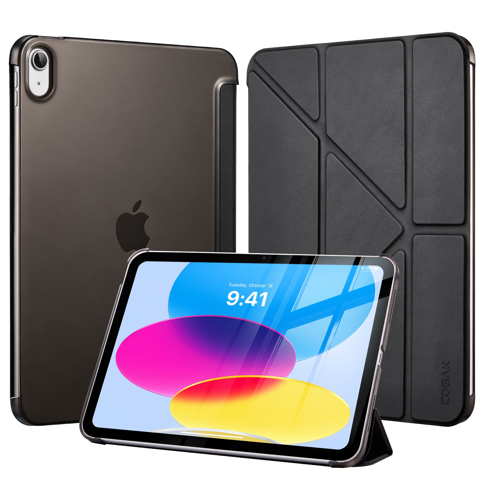 iPad (A16) 11th Gen & 10th Gen Slim Y-Fold Magnetic Stand Case#Color_Black