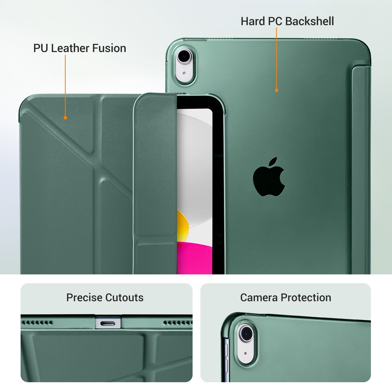 iPad (A16) 11th Gen & 10th Gen Slim Y-Fold Magnetic Stand Case#Color_Emerald Green