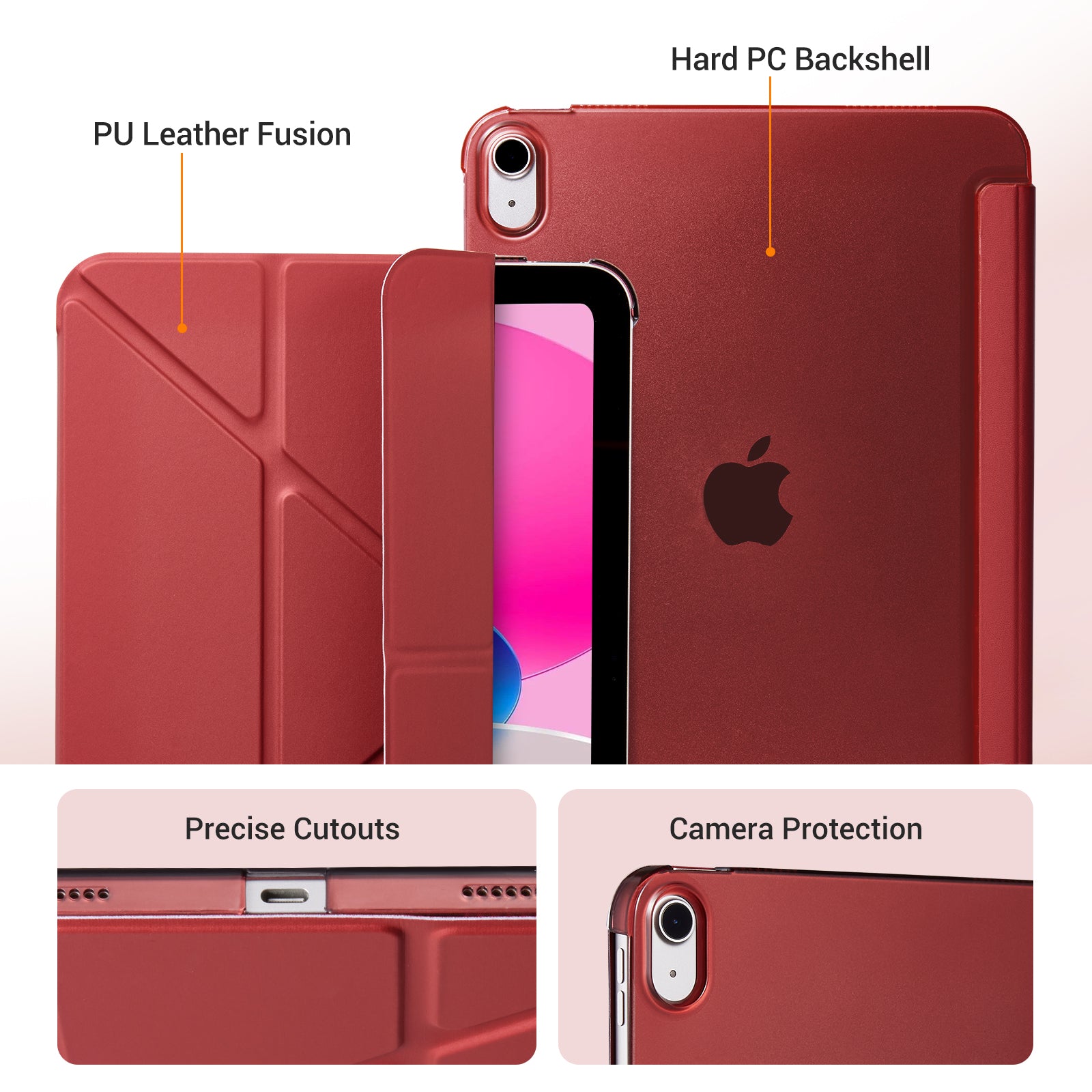 iPad (A16) 11th Gen & 10th Gen Slim Y-Fold Magnetic Stand Case#Color_Red