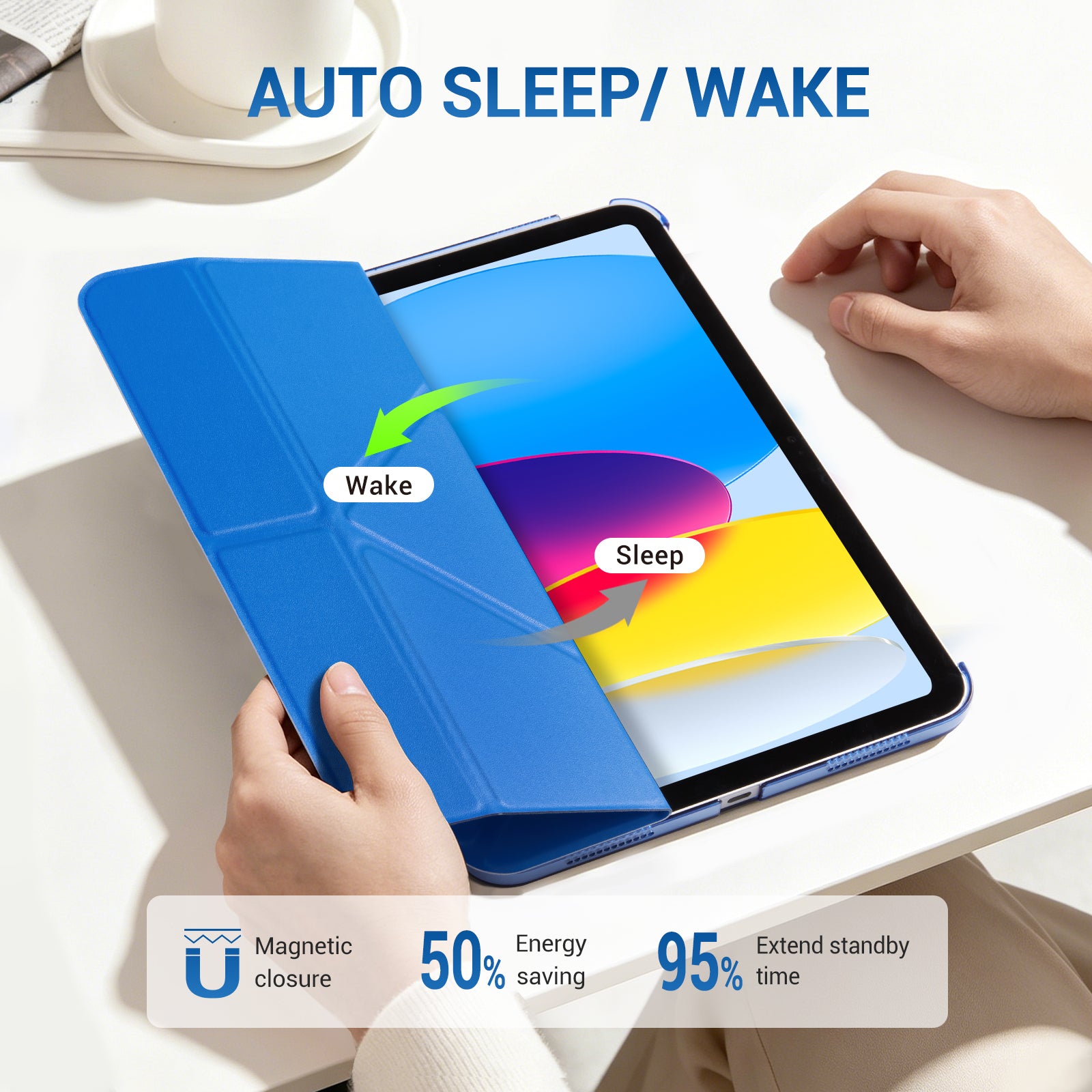 iPad (A16) 11th Gen & 10th Gen Slim Y-Fold Magnetic Stand Case#Color_Lagoon Blue