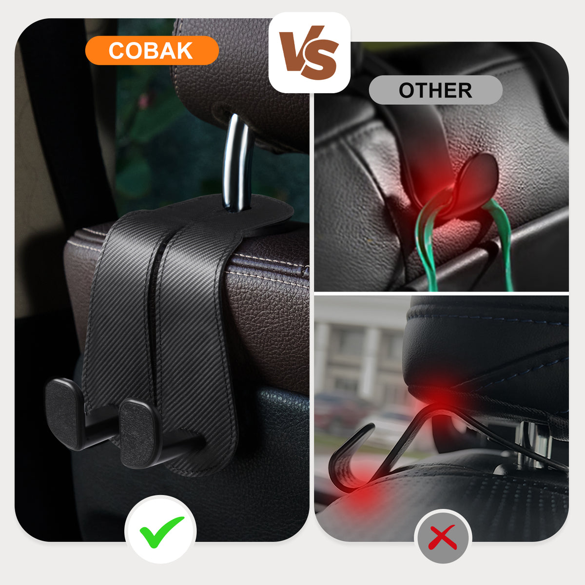 Car Seat Back Hook for Bags Leather Metal 4 Pack Organizer#Color_Carbon Fiber Black