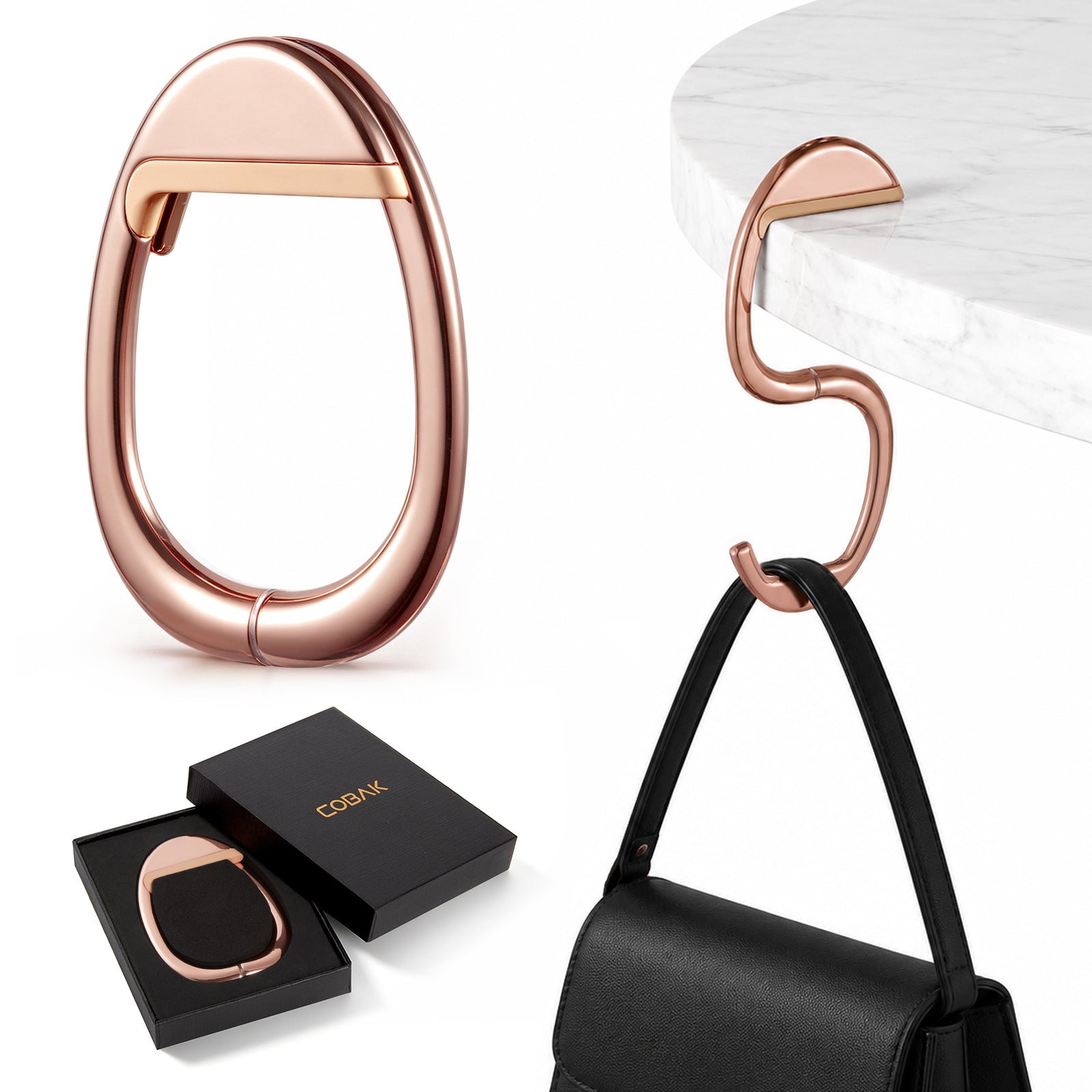 Portable Magnetic Purse Hanger for Tables#Color_Rose gold