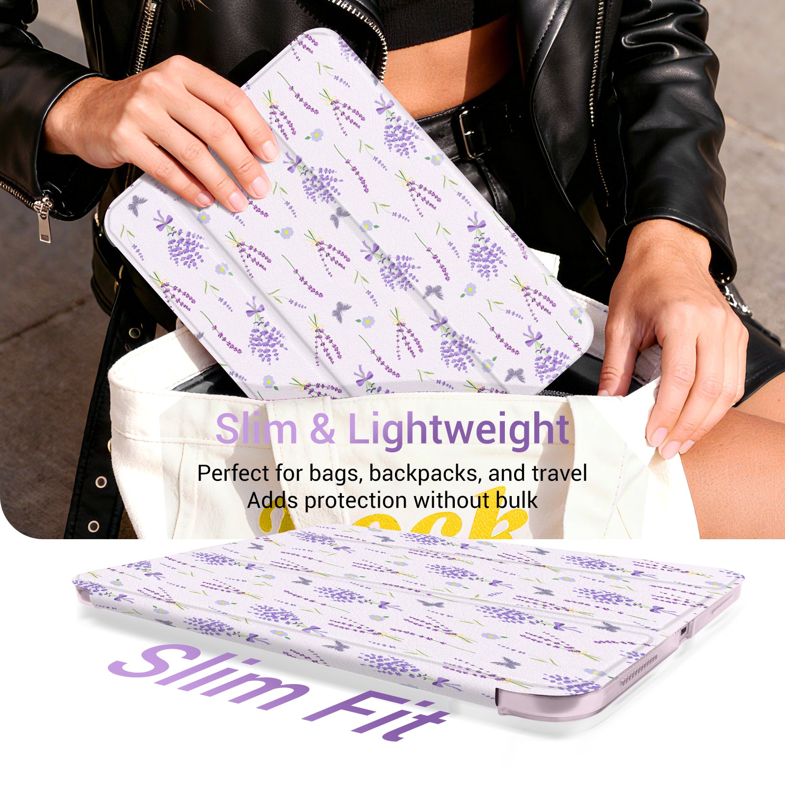 iPad 11th Gen (10th Compatible) Slim Stand Cover with Clear Hard Back, Touch ID#Color_Lavender Whisper