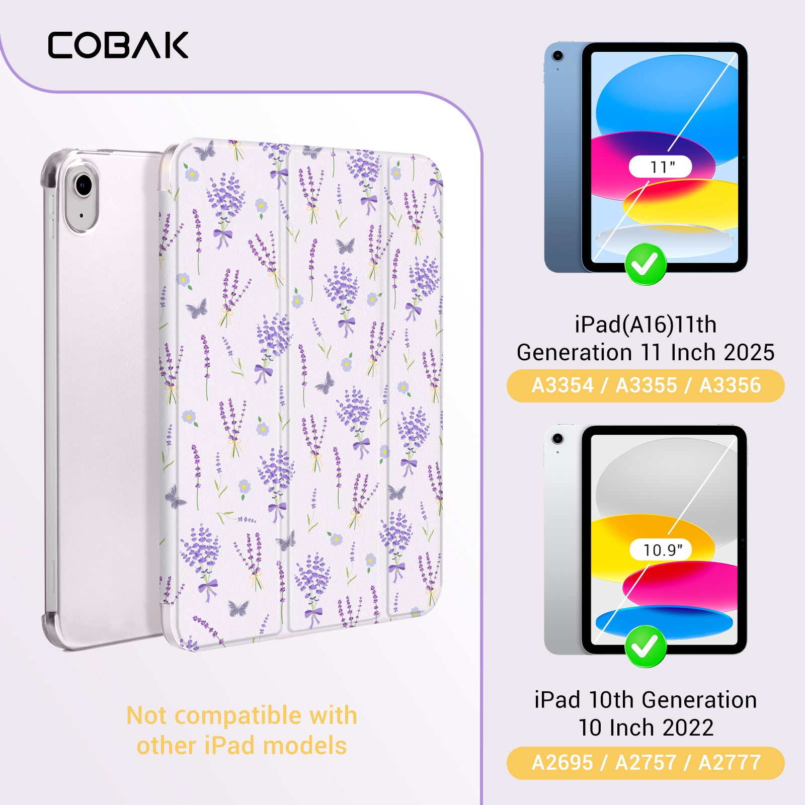 iPad 11th Gen (10th Compatible) Slim Stand Cover with Clear Hard Back, Touch ID#Color_Lavender Whisper