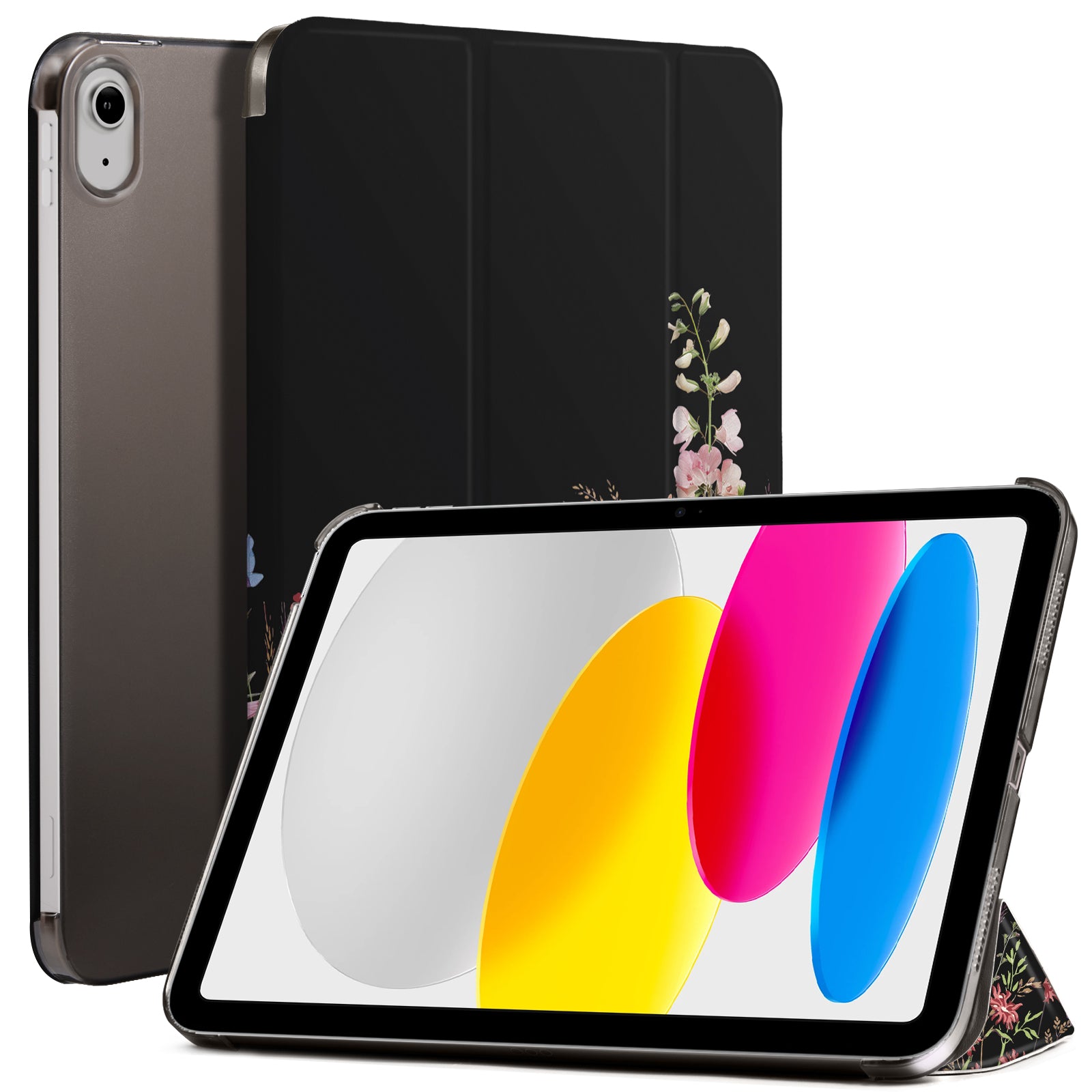 iPad 11th Gen (10th Compatible) Slim Stand Cover with Clear Hard Back, Touch ID#Color_Dark Botanica