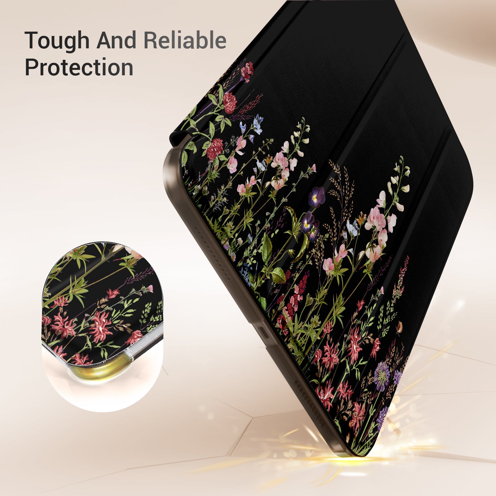 iPad 11th Gen (10th Compatible) Slim Stand Cover with Clear Hard Back, Touch ID#Color_Dark Botanica
