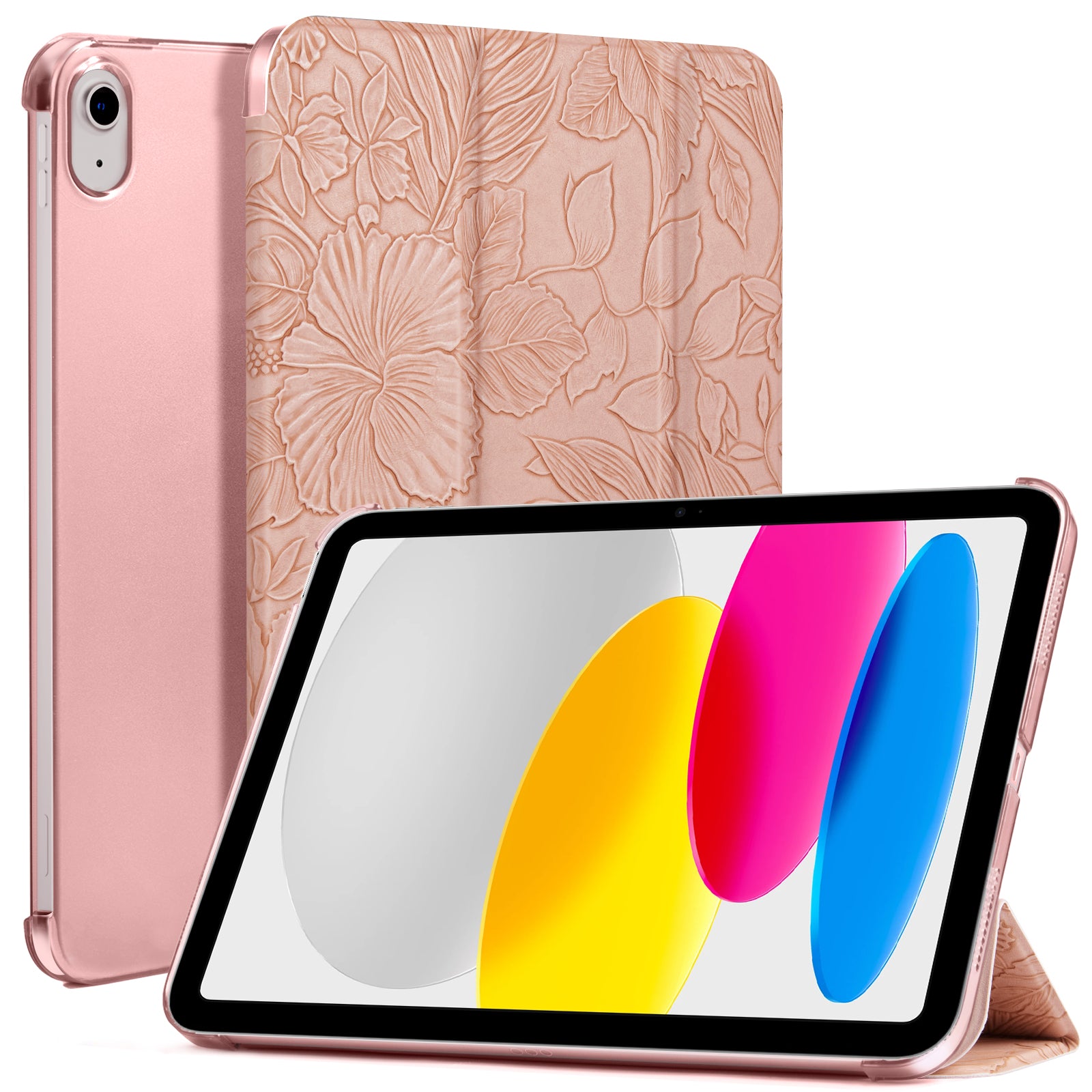 iPad 11th Gen (10th Compatible) Slim Stand Cover with Clear Hard Back, Touch ID#Color_Pink Floral