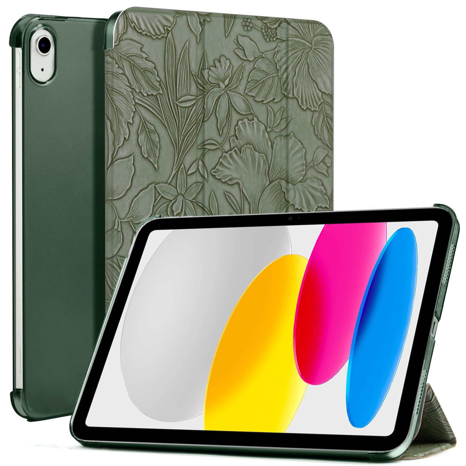 iPad 11th Gen (10th Compatible) Slim Stand Cover with Clear Hard Back, Touch ID#Color_Forest Flora