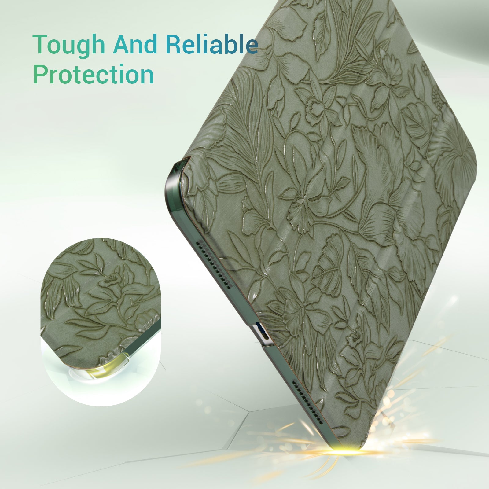 iPad 11th Gen (10th Compatible) Slim Stand Cover with Clear Hard Back, Touch ID#Color_Forest Flora