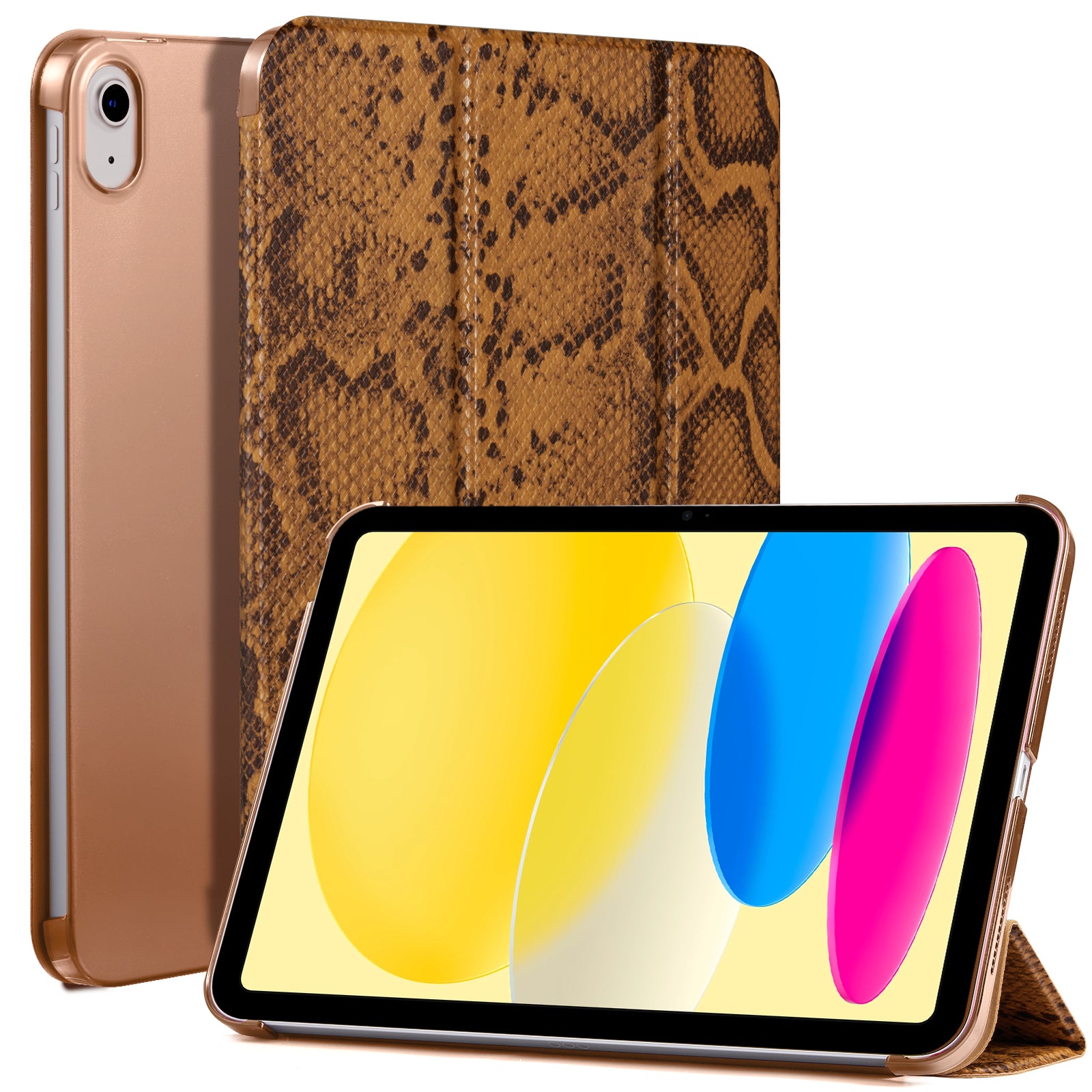 iPad 11th Gen (10th Compatible) Slim Stand Cover with Clear Hard Back, Touch ID#Color_Brown Python