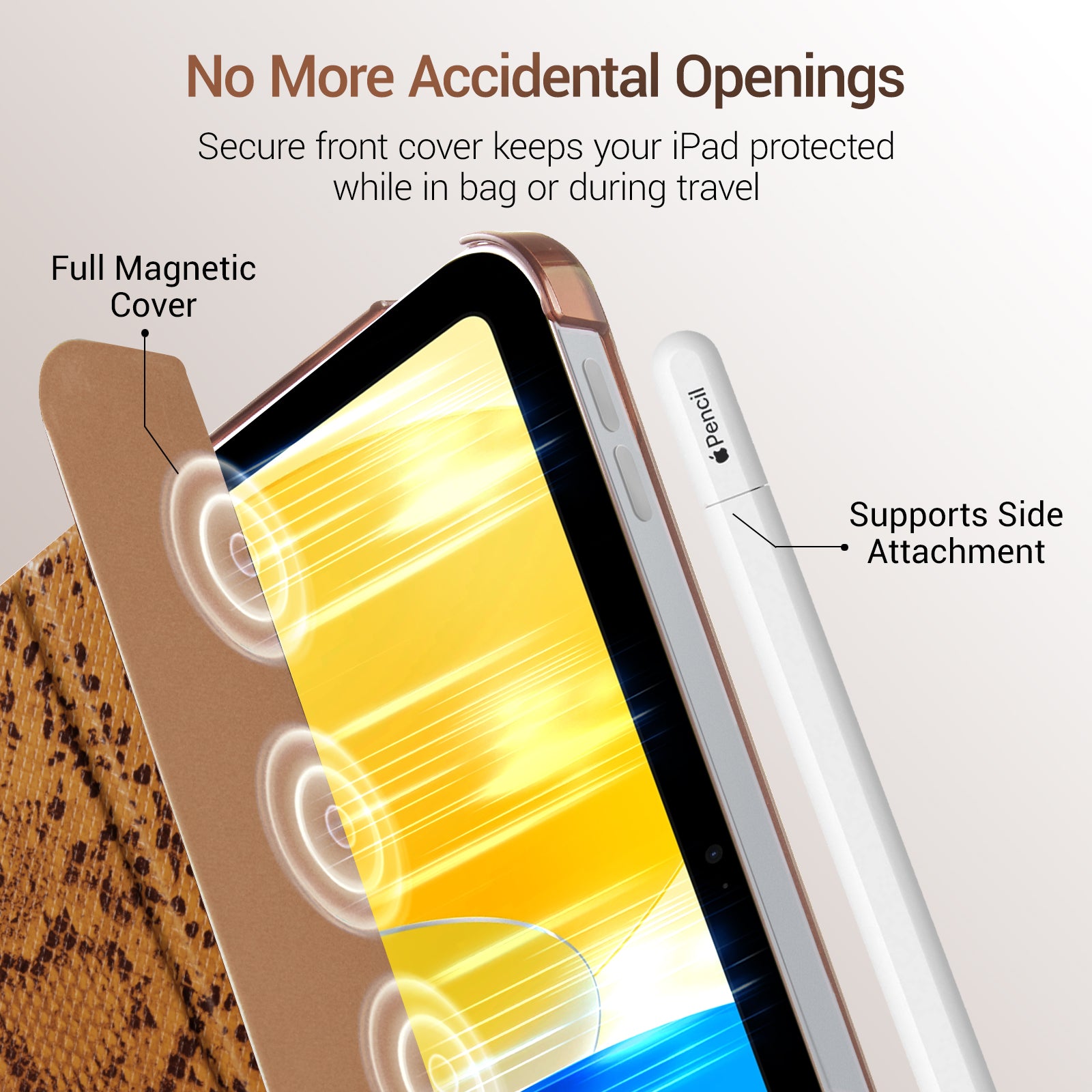 iPad 11th Gen (10th Compatible) Slim Stand Cover with Clear Hard Back, Touch ID#Color_Brown Python