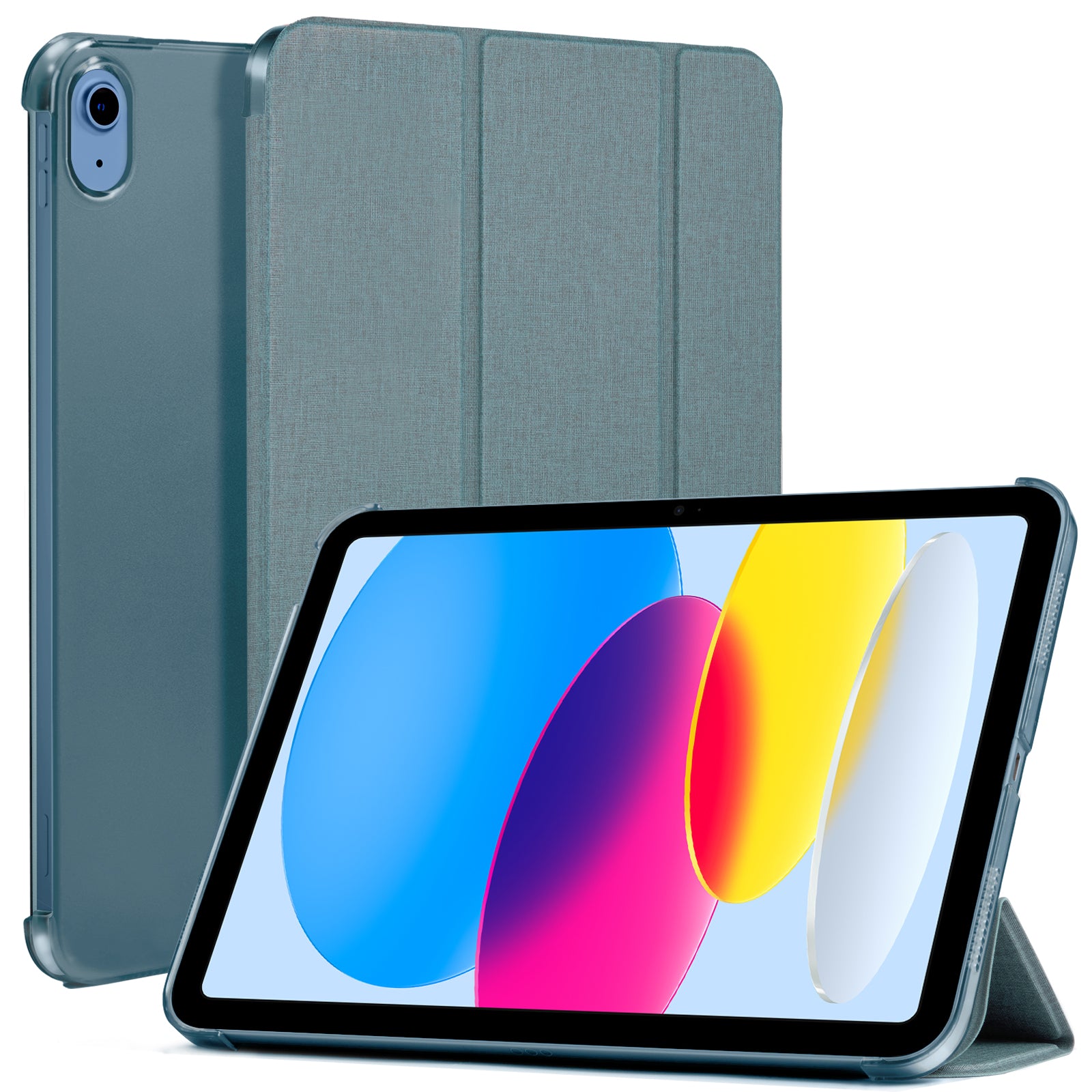 iPad 11th Gen (10th Compatible) Slim Stand Cover with Clear Hard Back, Touch ID#Color_Fabric Slate Blue