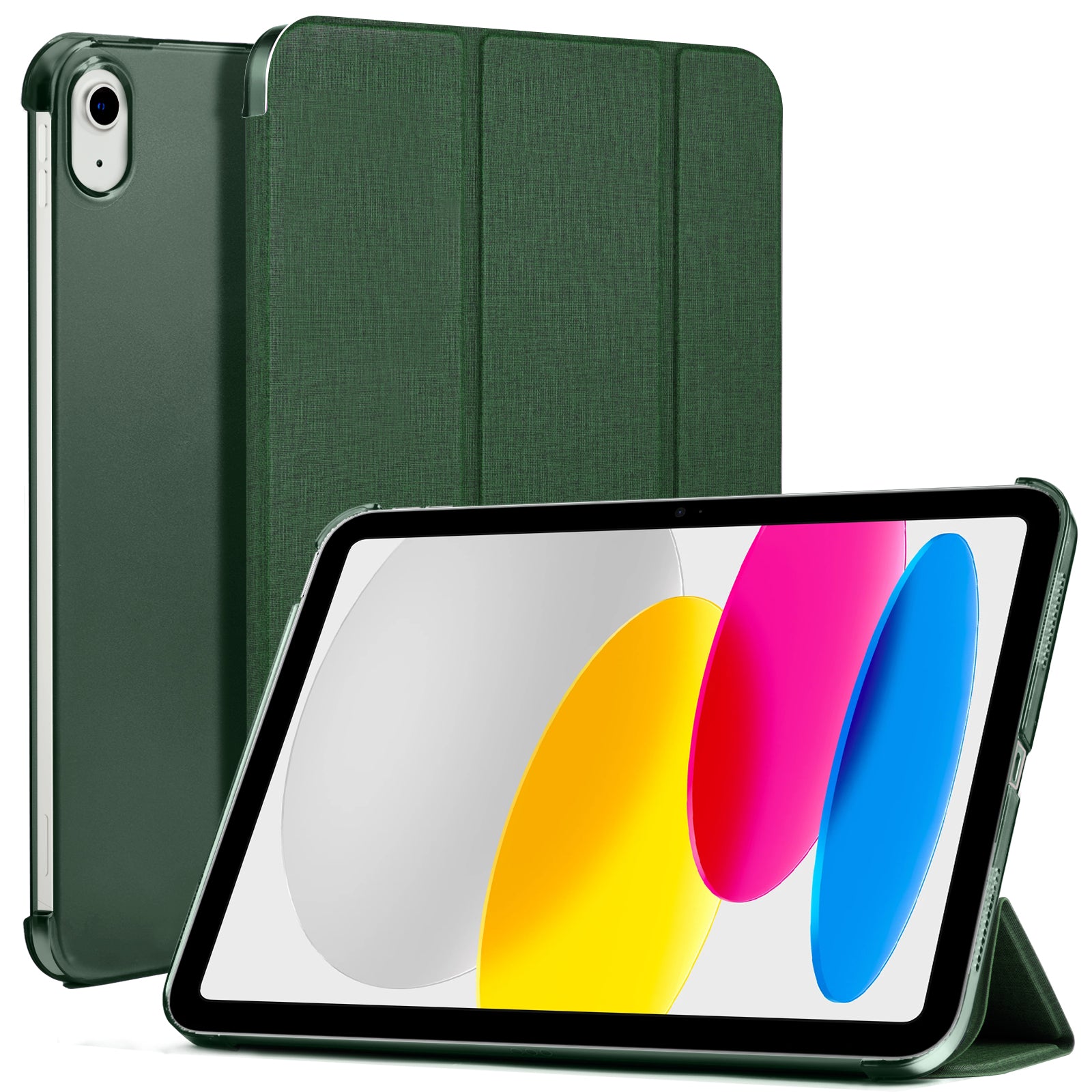 iPad 11th Gen (10th Compatible) Slim Stand Cover with Clear Hard Back, Touch ID#Color_Fabric Pine Green