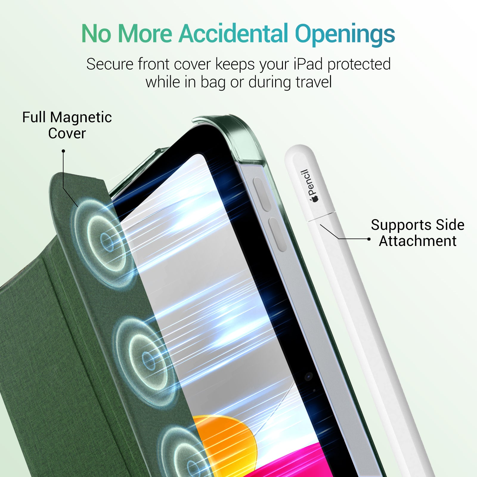 iPad 11th Gen (10th Compatible) Slim Stand Cover with Clear Hard Back, Touch ID#Color_Fabric Pine Green